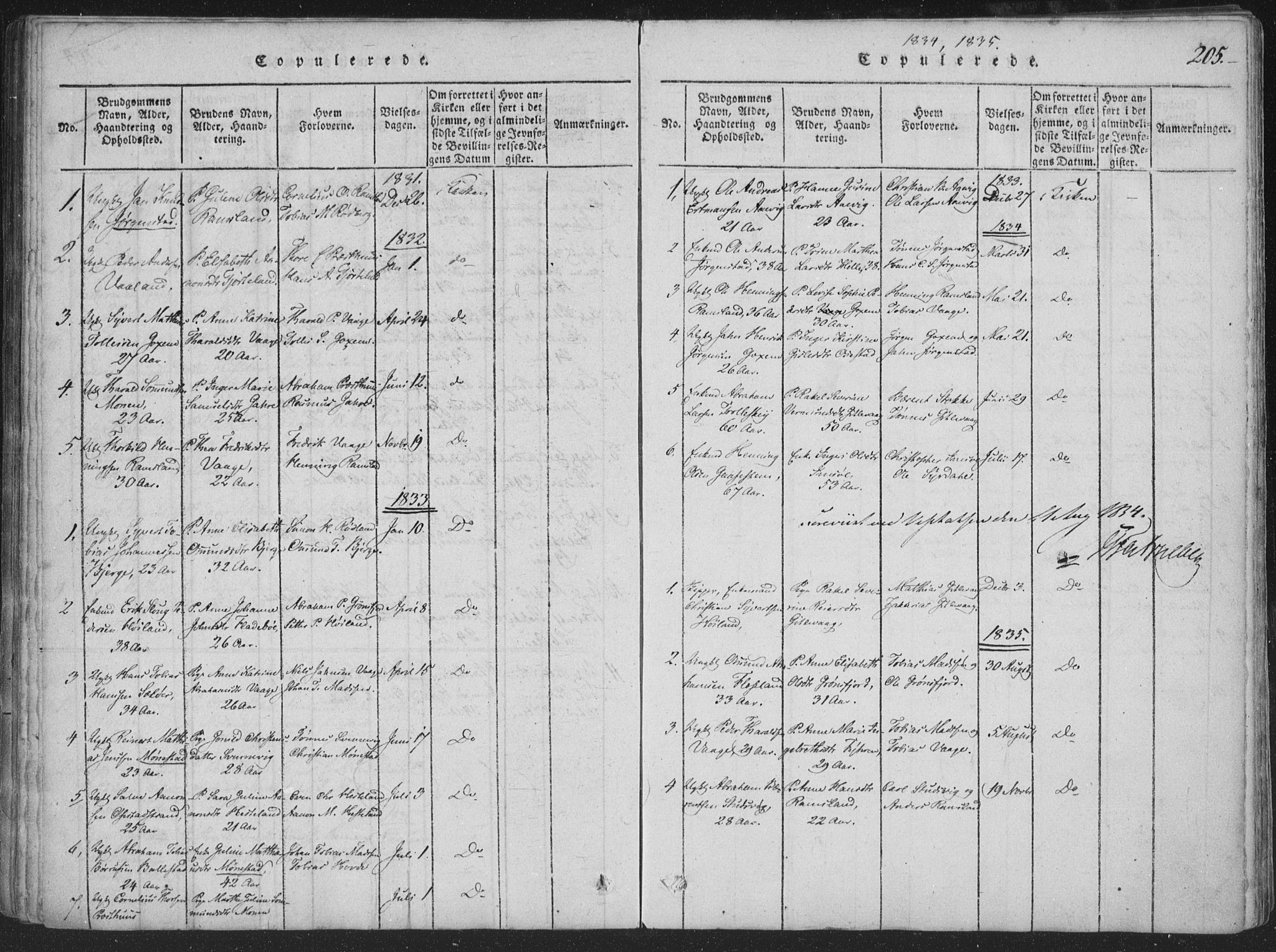 Sør-Audnedal sokneprestkontor, SAK/1111-0039/F/Fa/Faa/L0001: Parish register (official) no. A 1, 1816-1848, p. 205