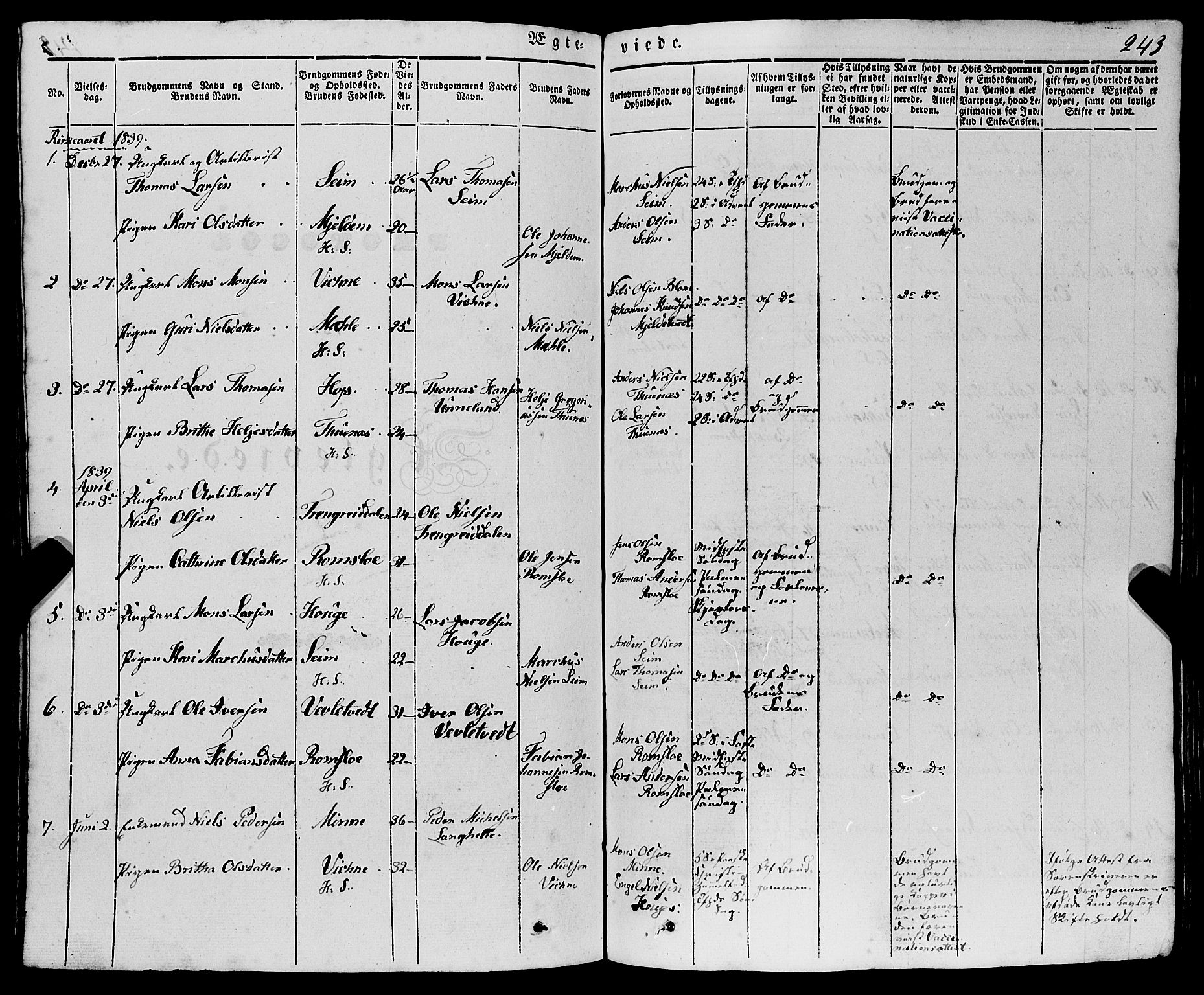 Haus sokneprestembete, SAB/A-75601/H/Haa: Parish register (official) no. A 15, 1838-1847, p. 243