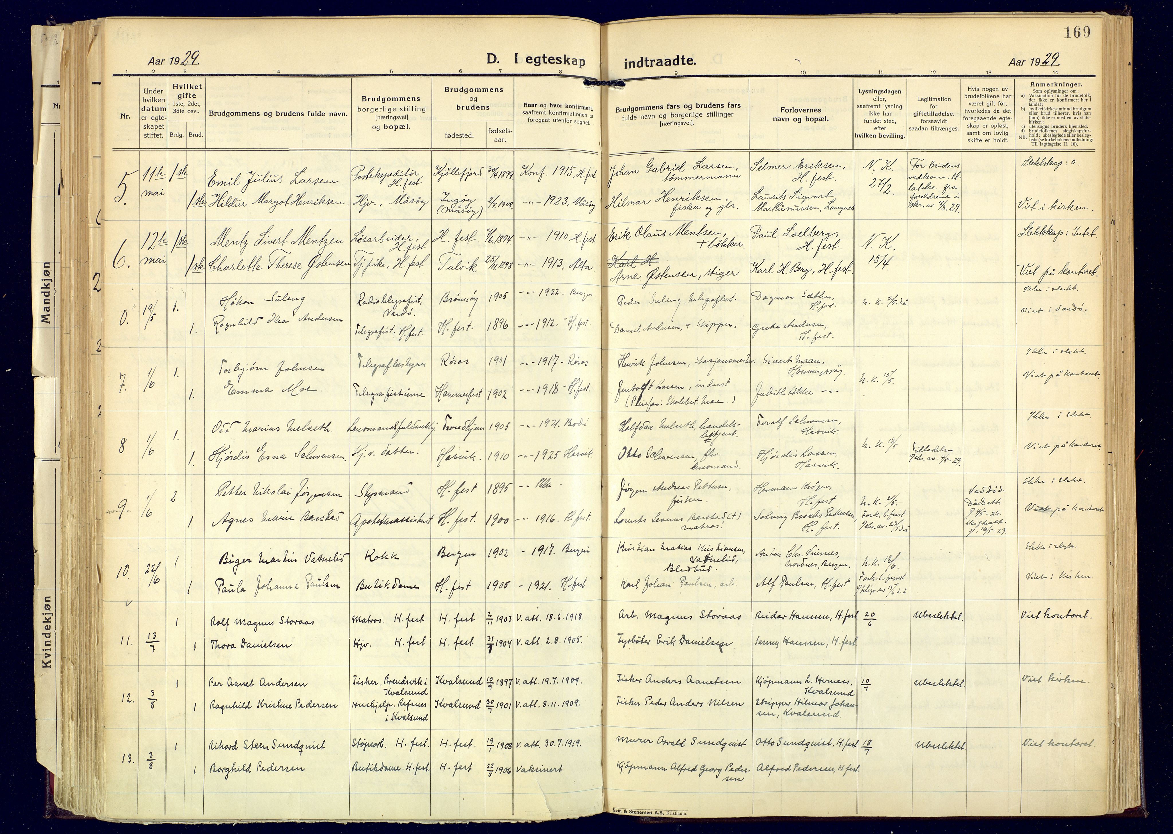 Hammerfest sokneprestkontor, SATØ/S-1347: Parish register (official) no. 17, 1923-1933, p. 169