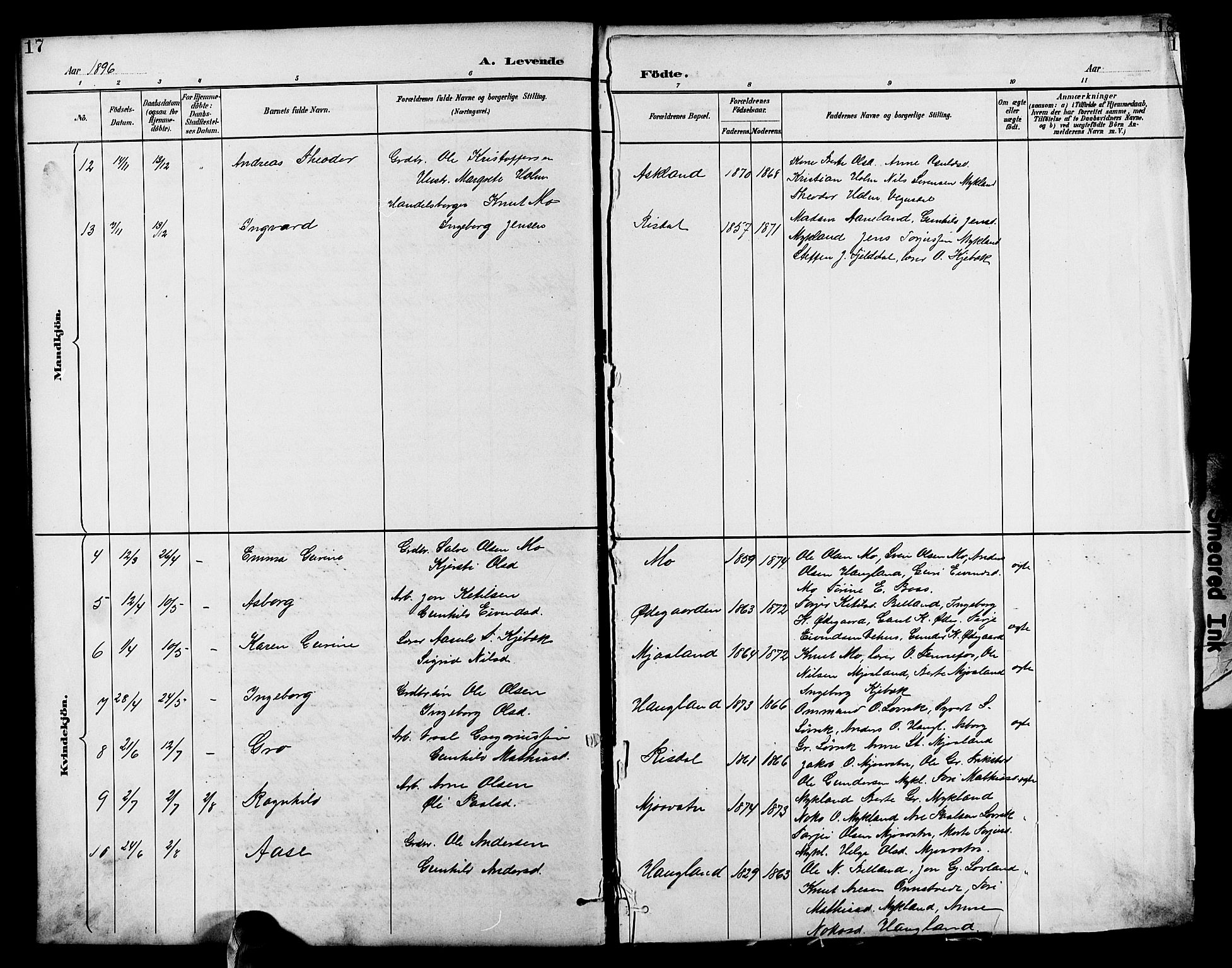 Herefoss sokneprestkontor, AV/SAK-1111-0019/F/Fb/Fbc/L0003: Parish register (copy) no. B 3, 1887-1915, p. 17