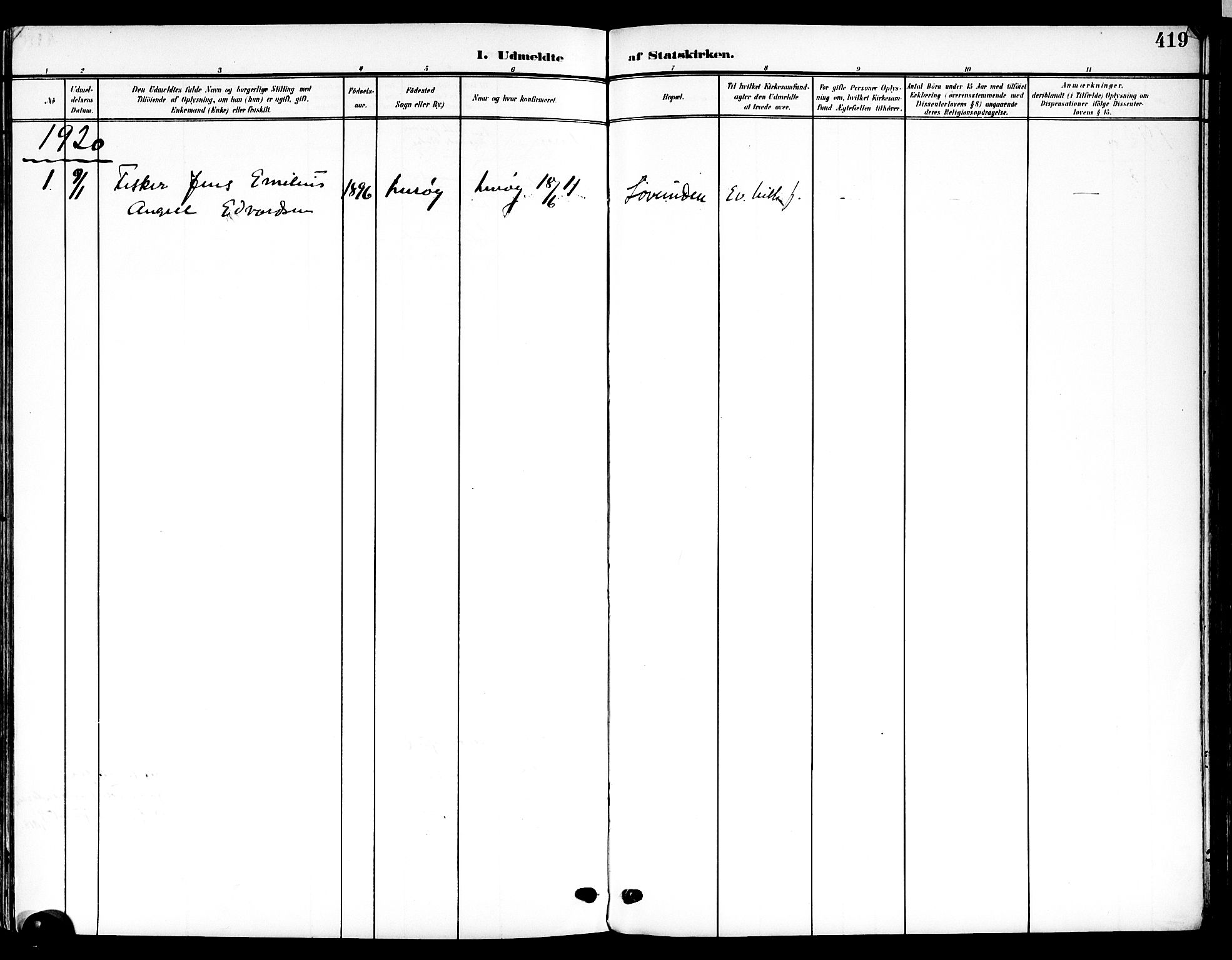 Ministerialprotokoller, klokkerbøker og fødselsregistre - Nordland, SAT/A-1459/839/L0569: Parish register (official) no. 839A06, 1903-1922, p. 419
