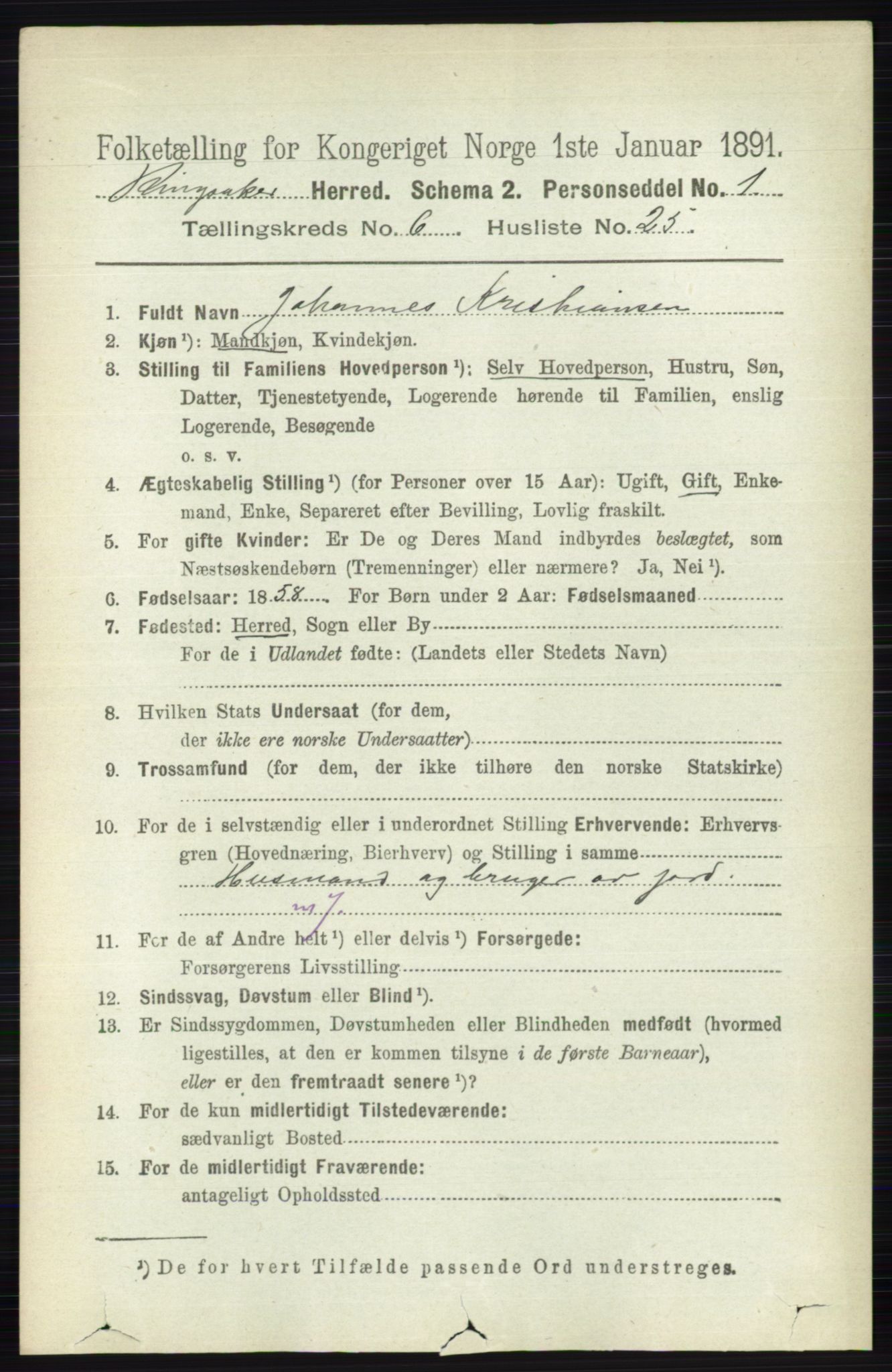 RA, 1891 census for 0412 Ringsaker, 1891, p. 3325