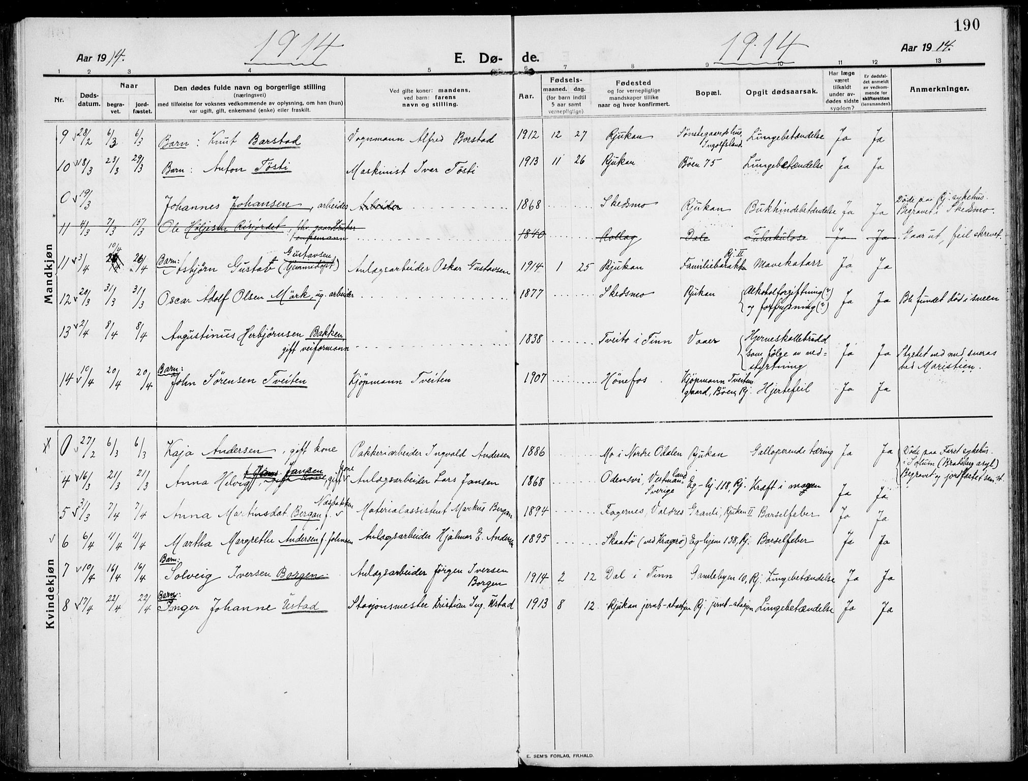 Rjukan kirkebøker, SAKO/A-294/F/Fa/L0002: Parish register (official) no. 2, 1912-1917, p. 190