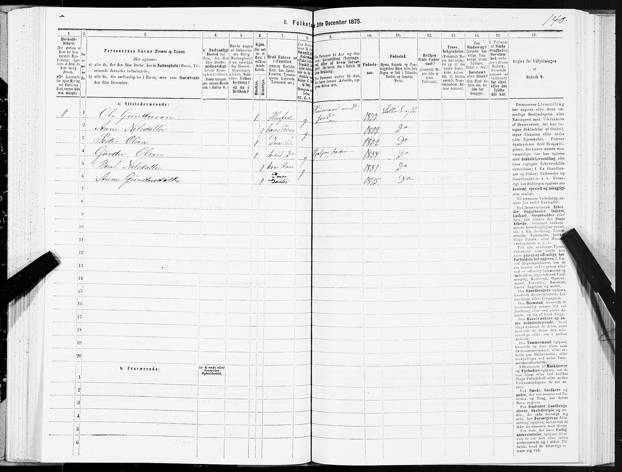 SAT, 1875 census for 1664P Selbu, 1875, p. 6140