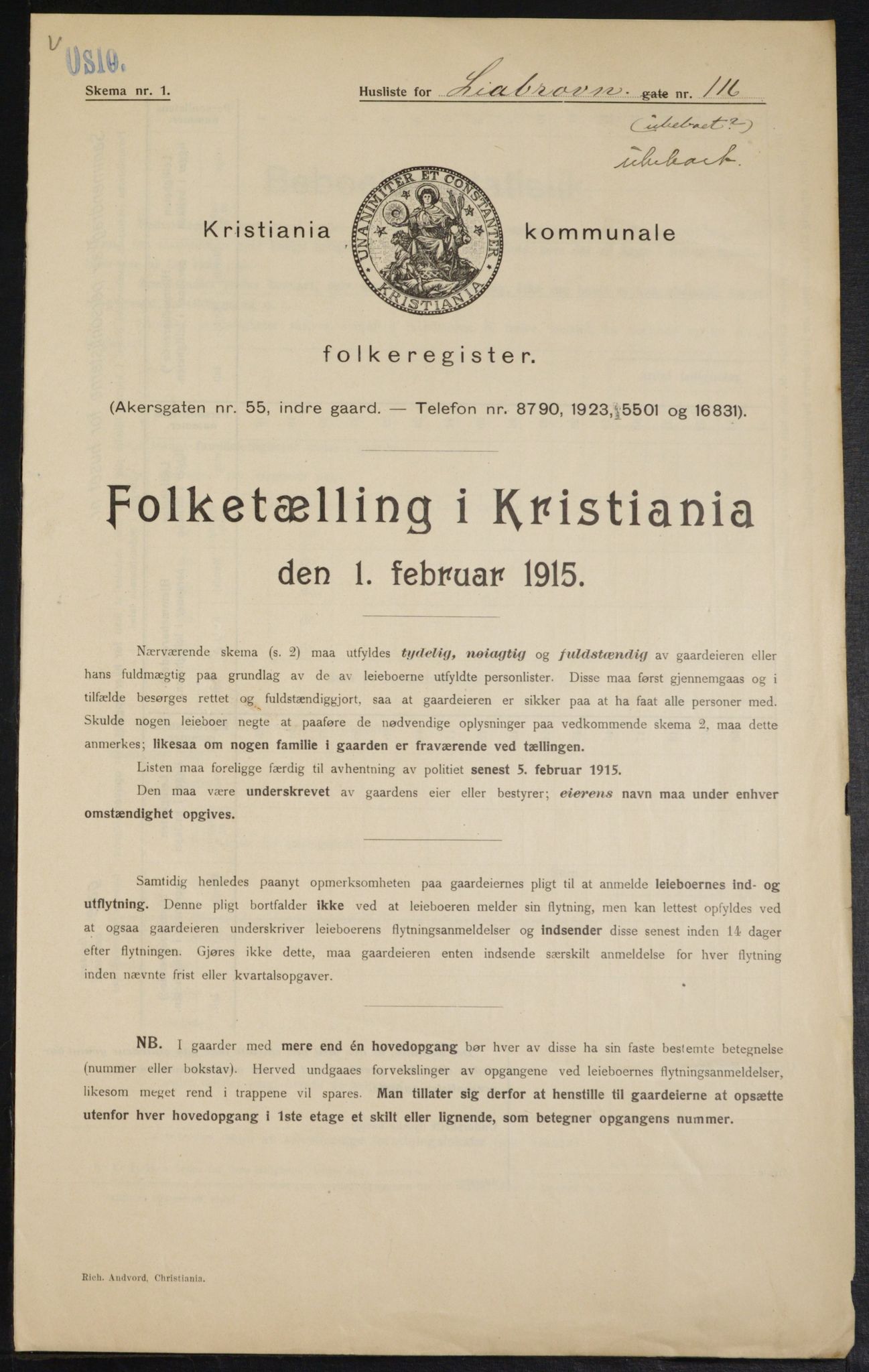 OBA, Municipal Census 1915 for Kristiania, 1915, p. 57725