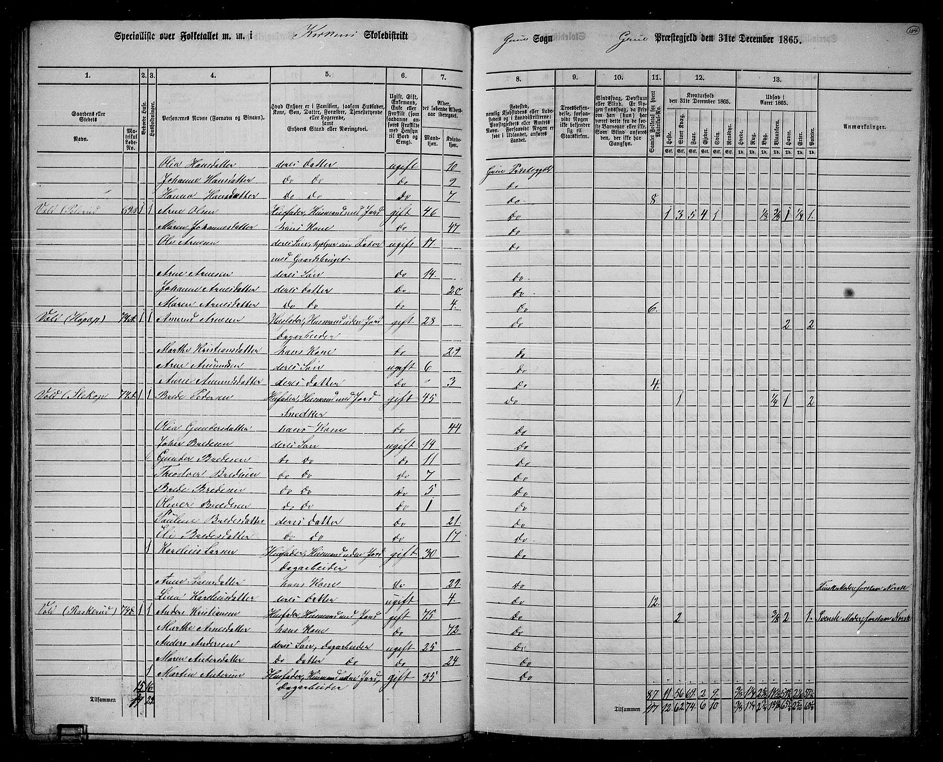 RA, 1865 census for Grue, 1865, p. 88