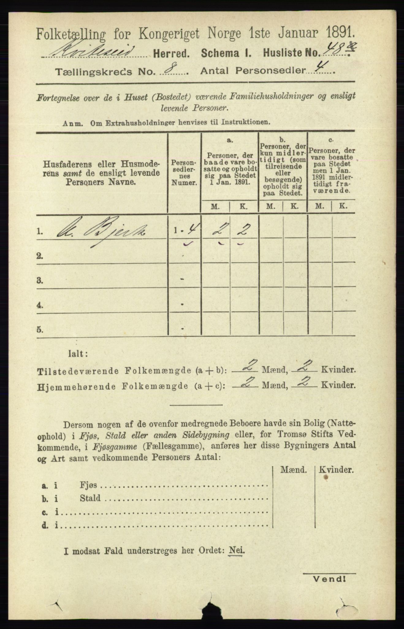 RA, 1891 census for 0829 Kviteseid, 1891, p. 1596