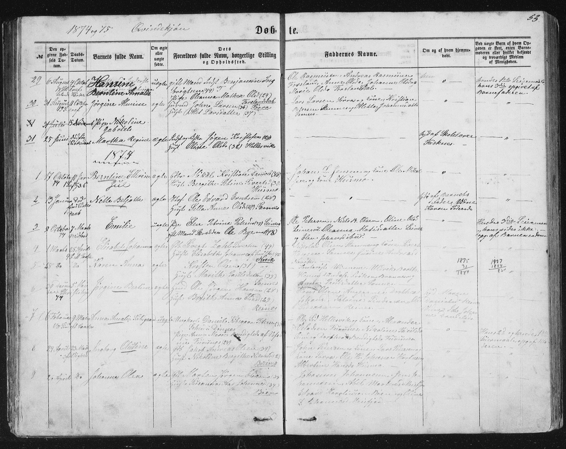 Ministerialprotokoller, klokkerbøker og fødselsregistre - Nordland, AV/SAT-A-1459/831/L0476: Parish register (copy) no. 831C03, 1866-1877, p. 53