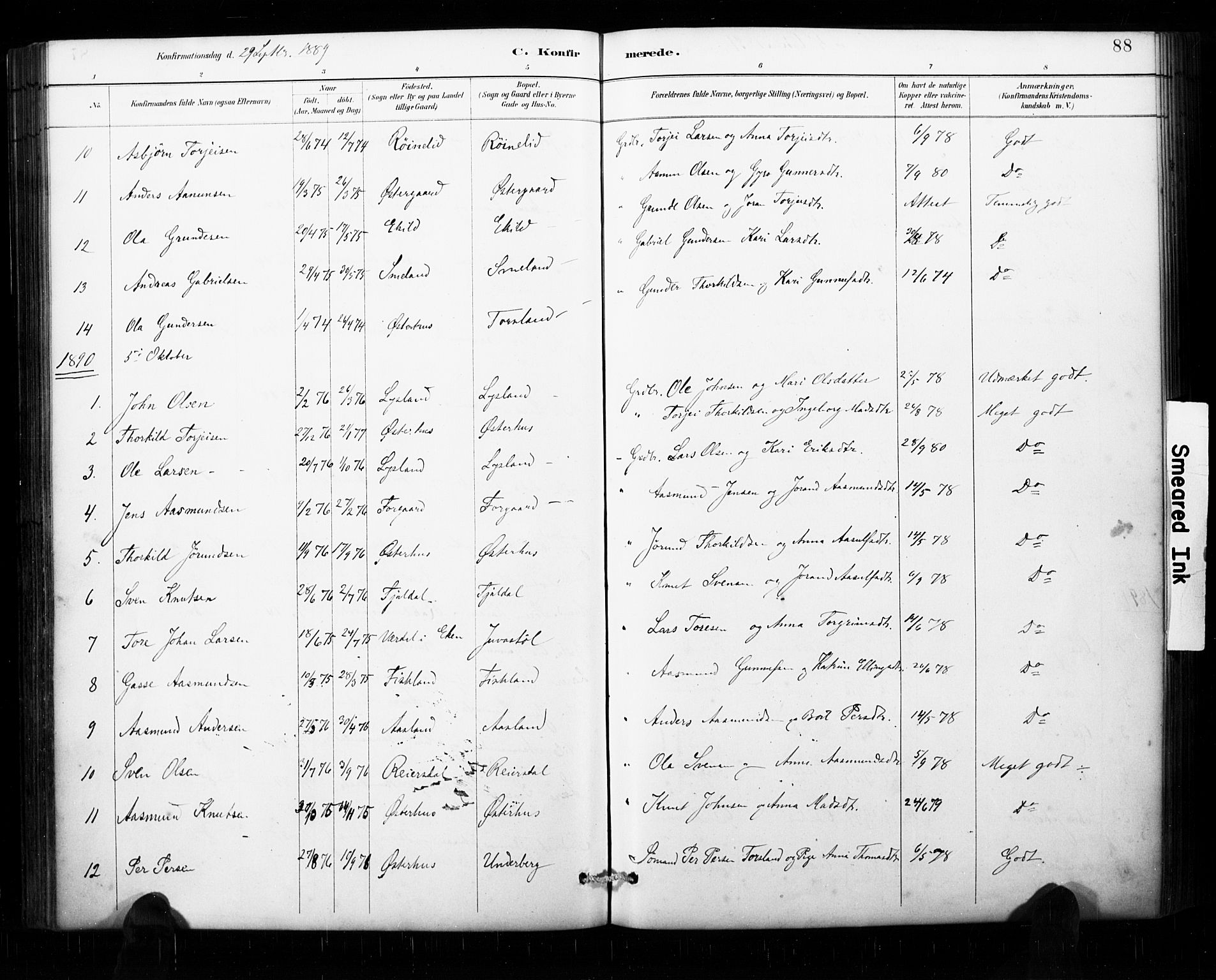 Åseral sokneprestkontor, AV/SAK-1111-0051/F/Fa/L0003: Parish register (official) no. A 3, 1884-1901, p. 88