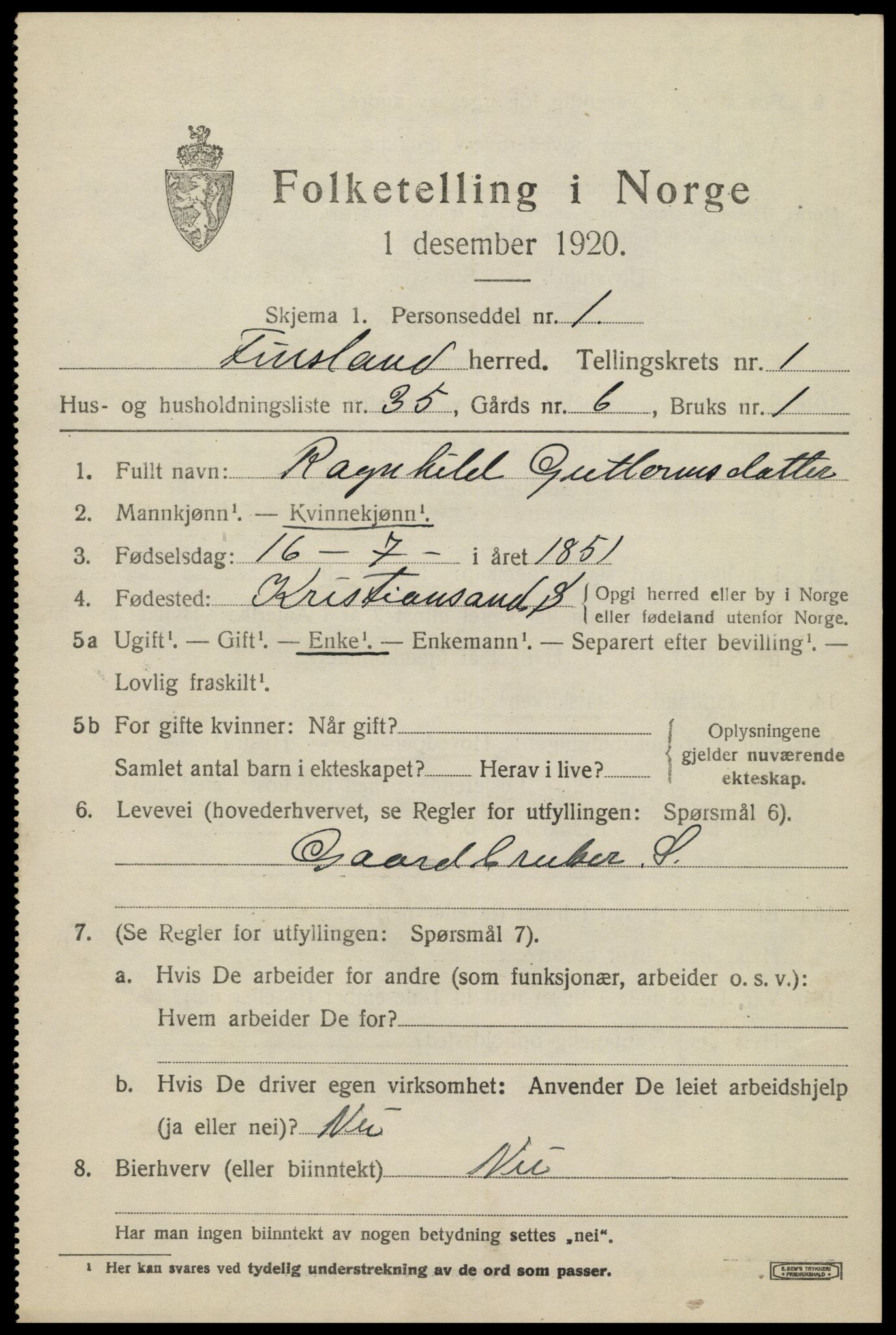 SAK, 1920 census for Finsland, 1920, p. 722