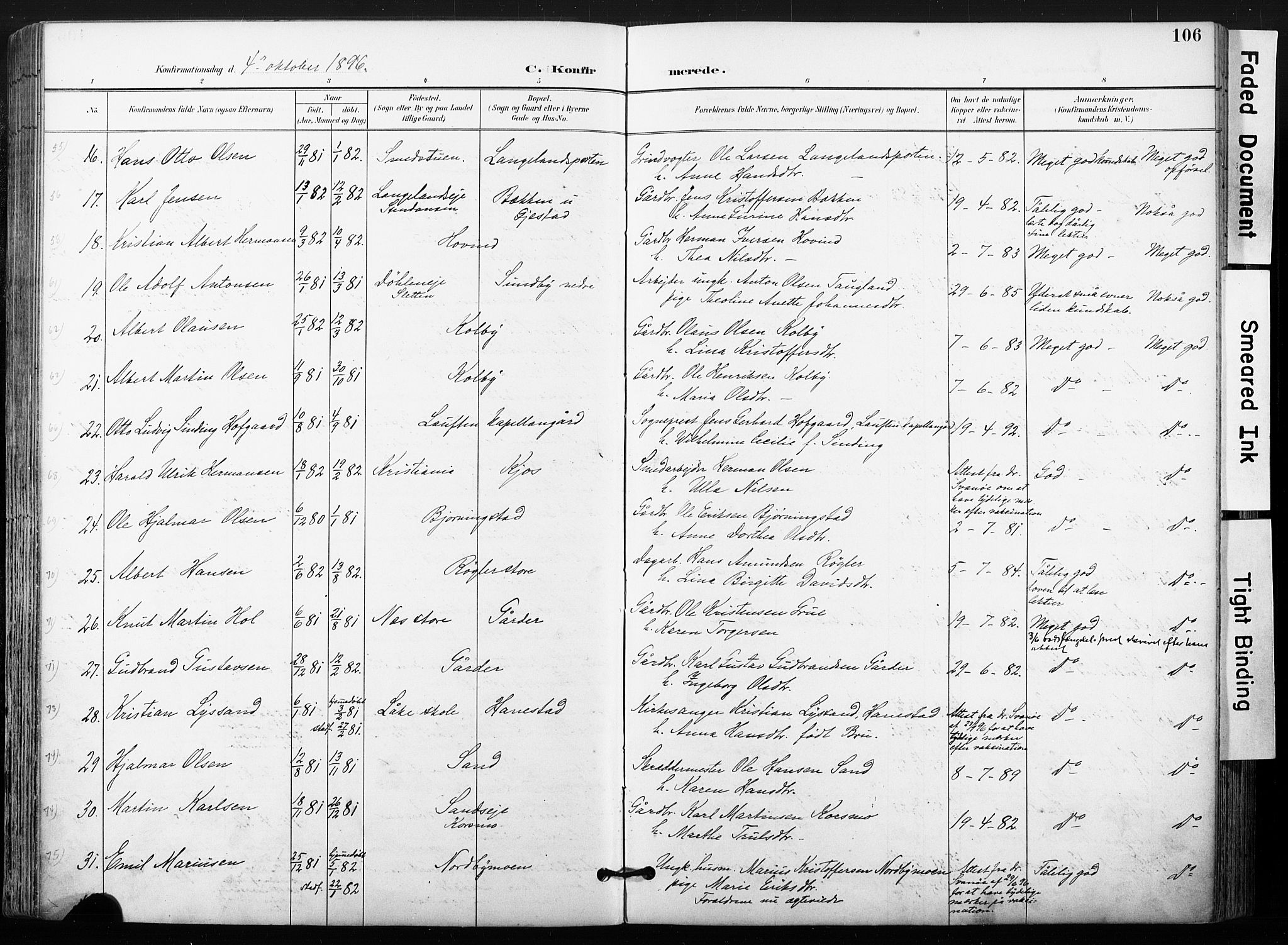 Ullensaker prestekontor Kirkebøker, AV/SAO-A-10236a/F/Fb/L0002: Parish register (official) no. II 2, 1894-1909, p. 106