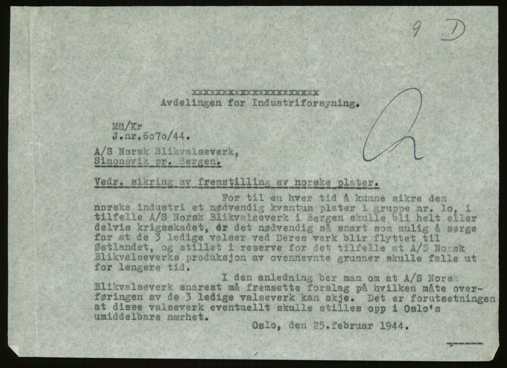Direktoratet for industriforsyning, Sekretariatet, AV/RA-S-4153/D/Df/L0054: 9. Metallkontoret, 1940-1945, p. 435