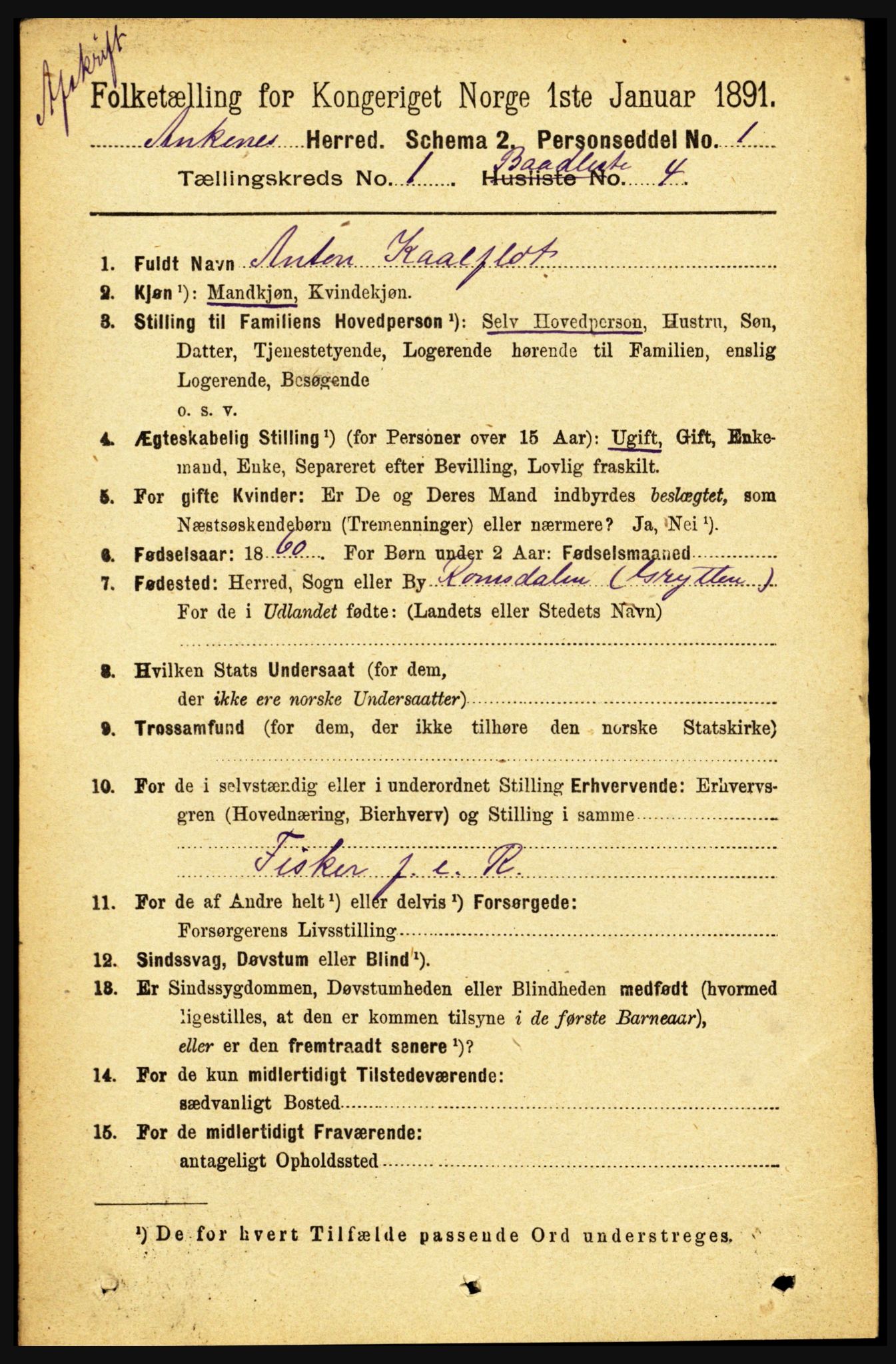 RA, 1891 census for 1855 Ankenes, 1891, p. 759