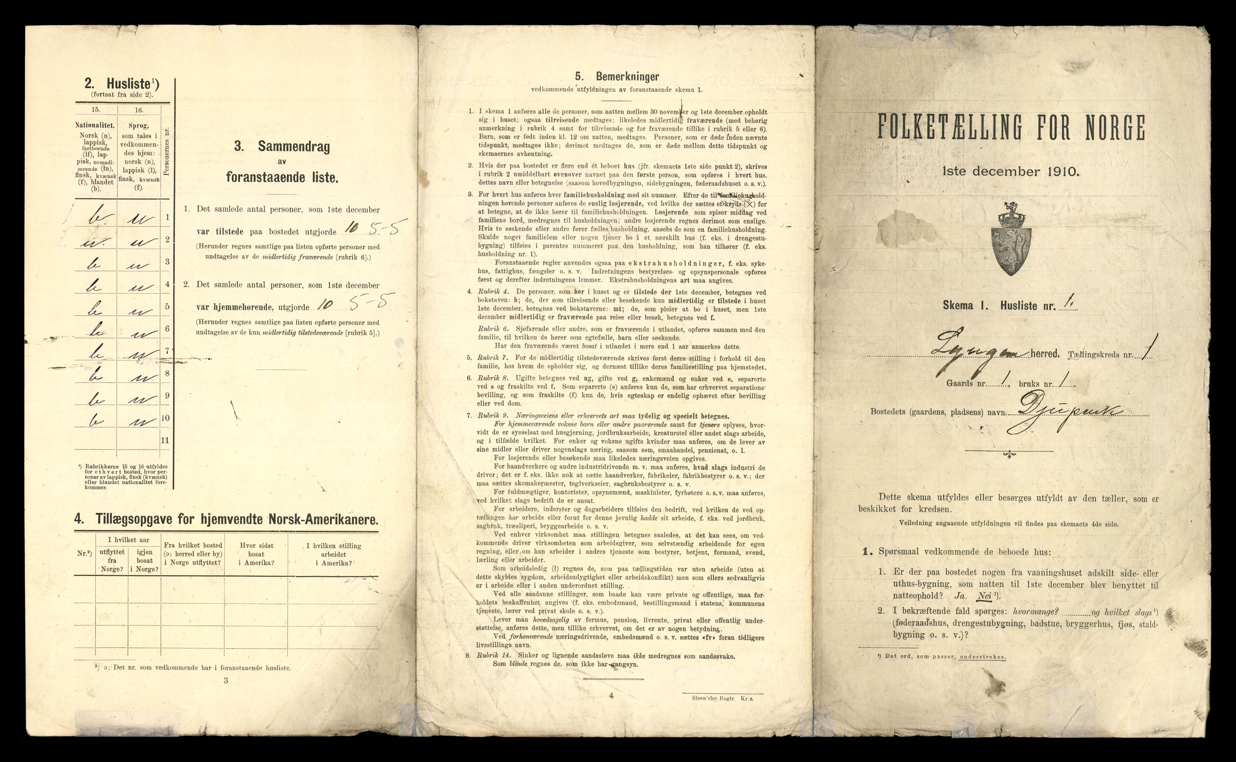 RA, 1910 census for Lyngen, 1910, p. 50