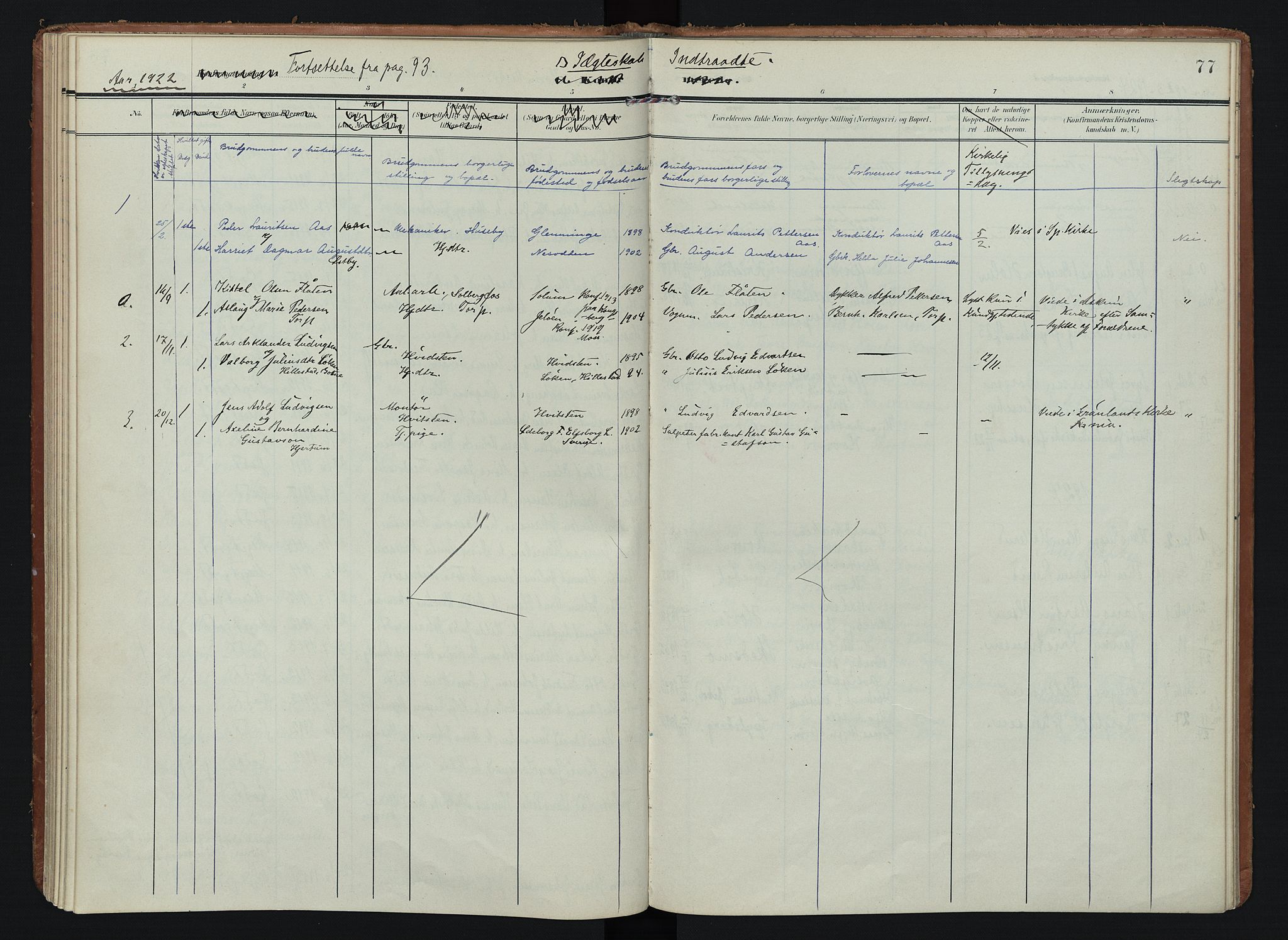 Spydeberg prestekontor Kirkebøker, AV/SAO-A-10924/F/Fb/L0002: Parish register (official) no. II 2, 1908-1926, p. 77