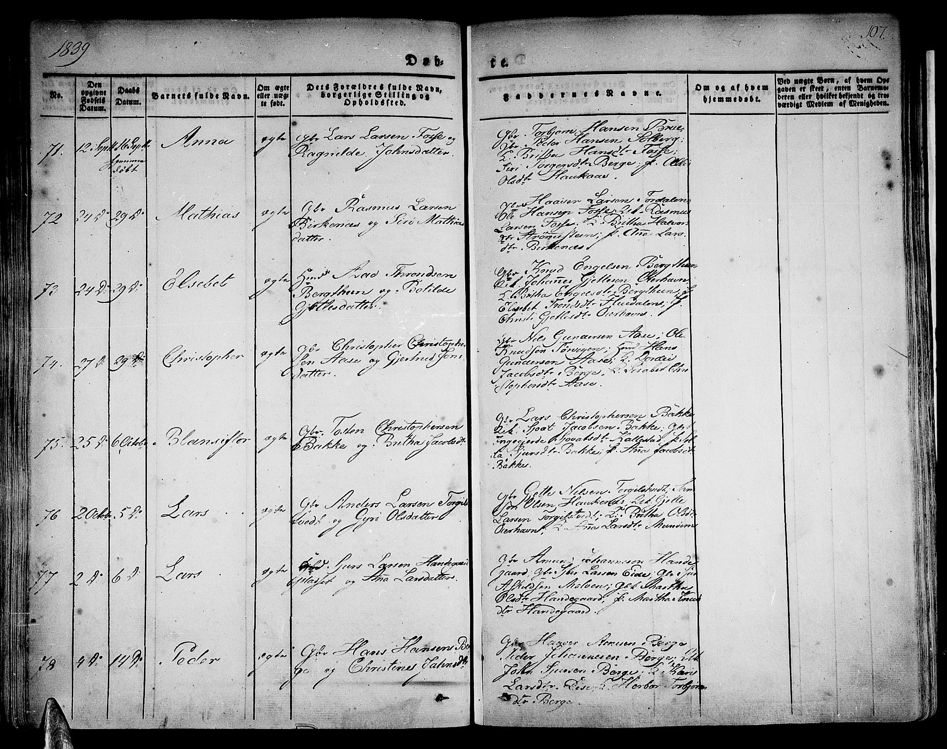 Strandebarm sokneprestembete, AV/SAB-A-78401/H/Haa: Parish register (official) no. A 6, 1826-1843, p. 107