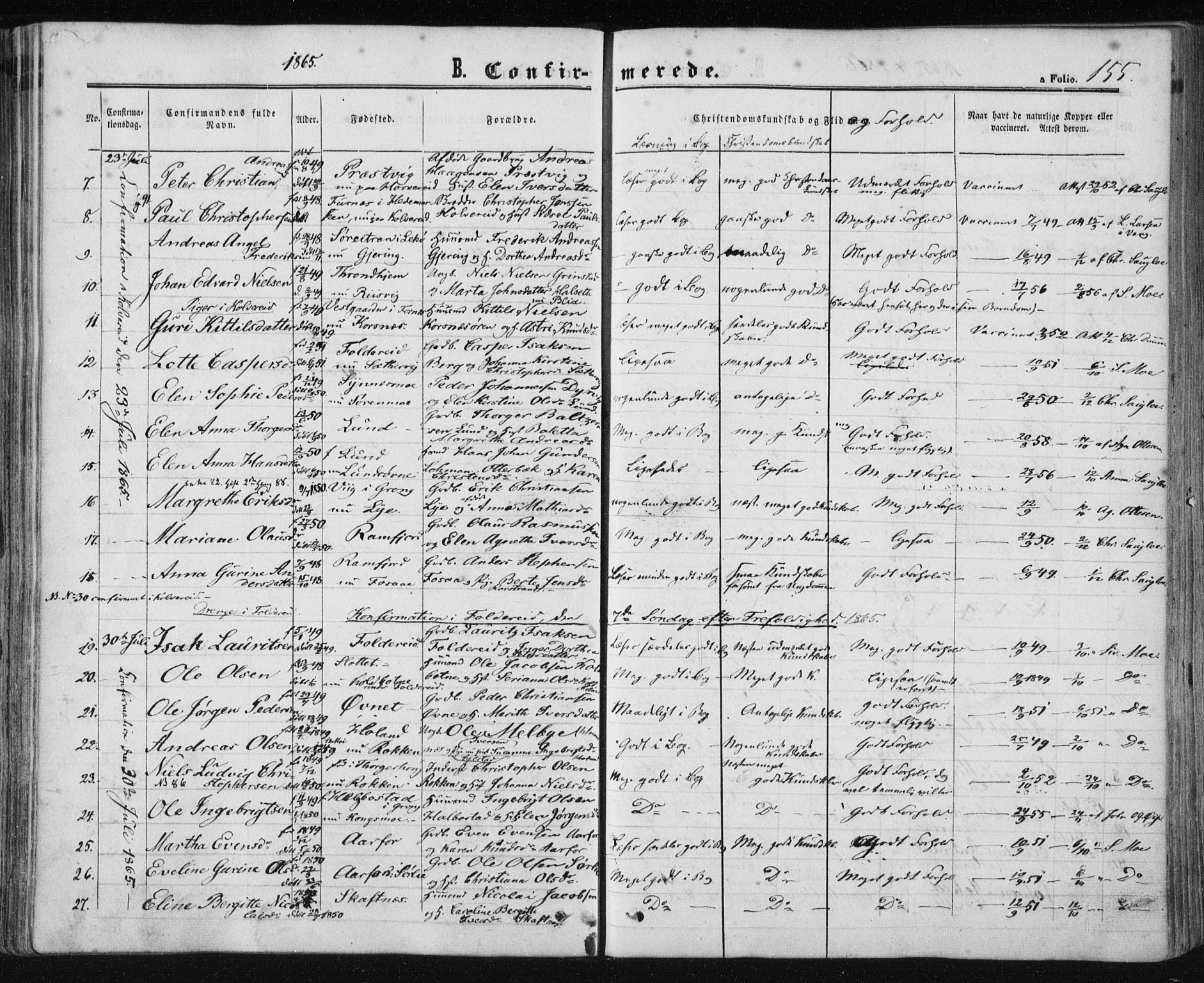 Ministerialprotokoller, klokkerbøker og fødselsregistre - Nord-Trøndelag, AV/SAT-A-1458/780/L0641: Parish register (official) no. 780A06, 1857-1874, p. 155