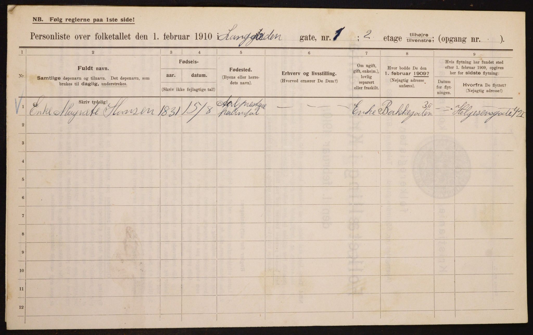 OBA, Municipal Census 1910 for Kristiania, 1910, p. 54448