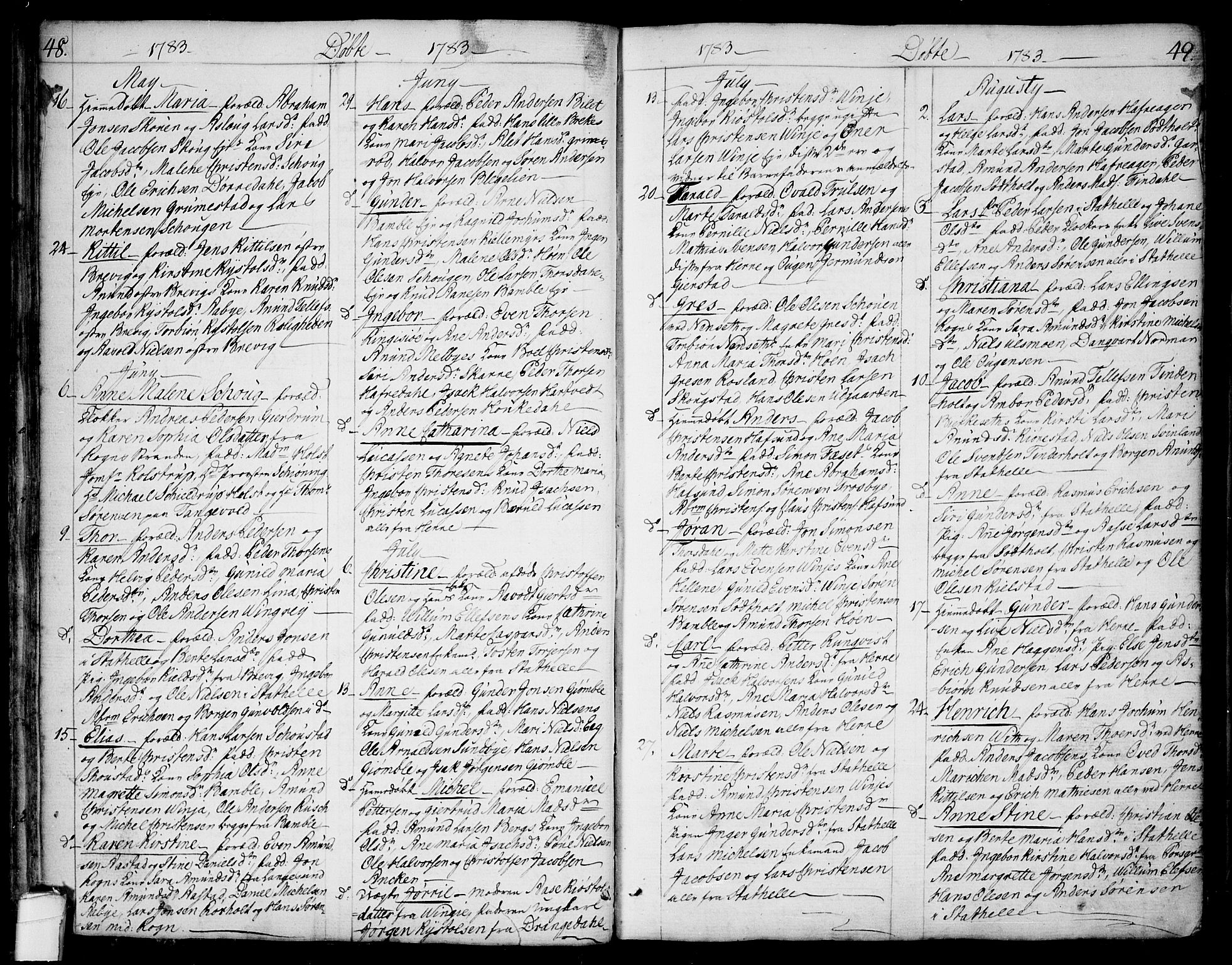 Bamble kirkebøker, SAKO/A-253/F/Fa/L0002: Parish register (official) no. I 2, 1775-1814, p. 48-49