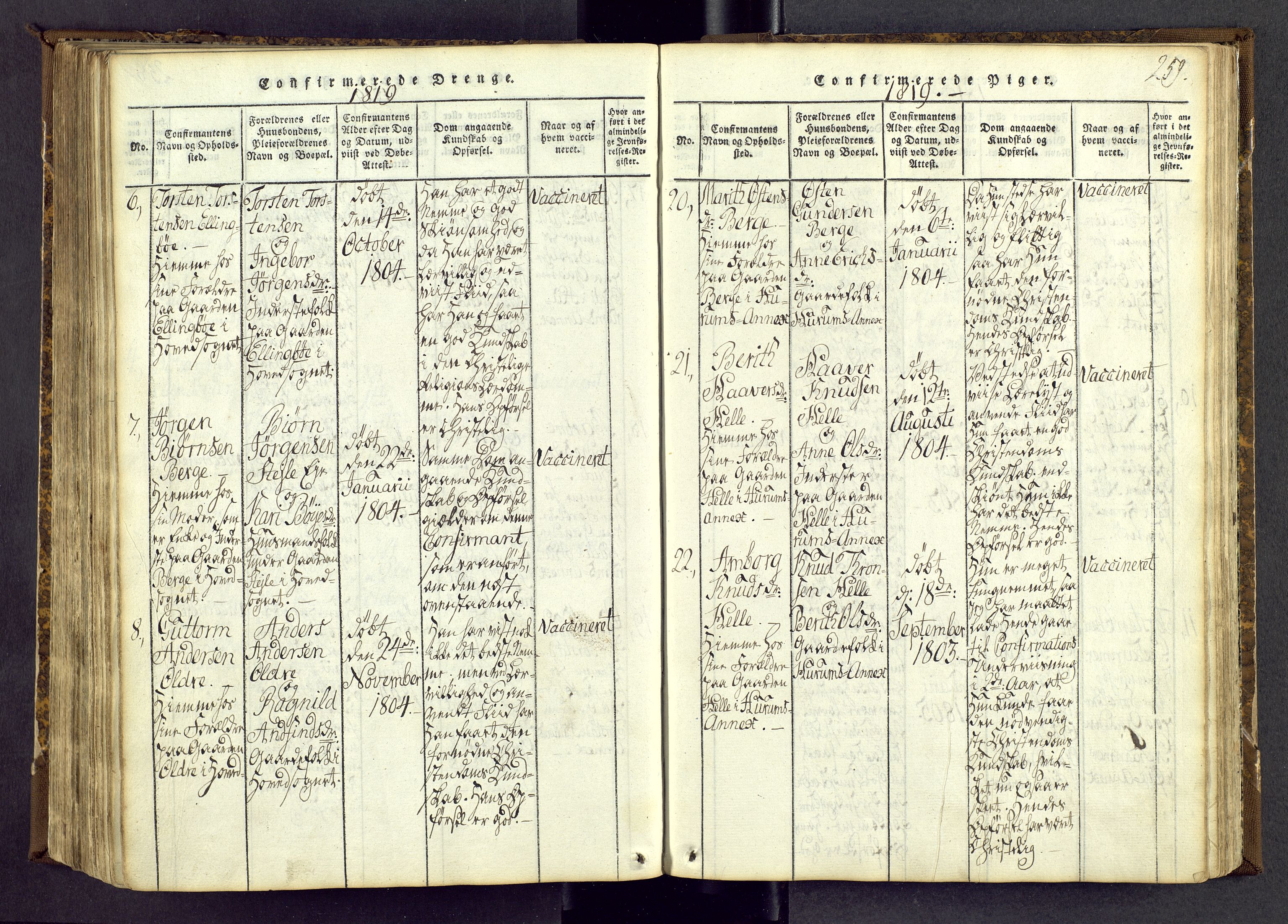 Vang prestekontor, Valdres, SAH/PREST-140/H/Ha/L0004: Parish register (official) no. 4, 1814-1831, p. 259