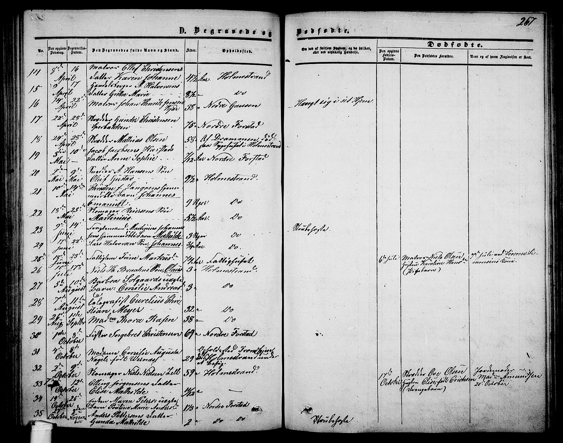 Holmestrand kirkebøker, AV/SAKO-A-346/G/Ga/L0003: Parish register (copy) no. 3, 1849-1874, p. 267