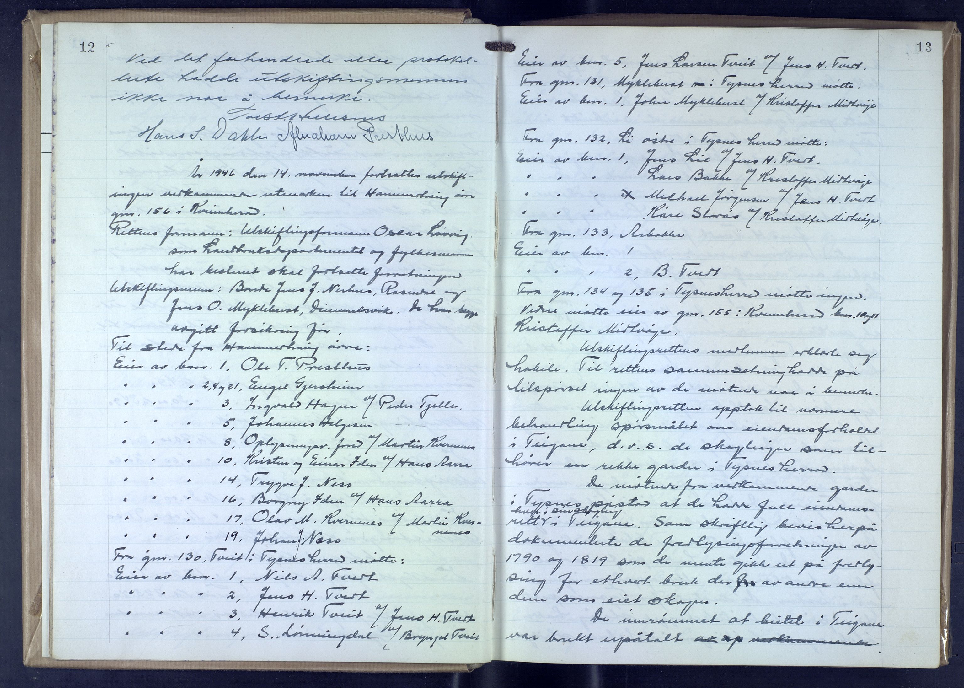 Hordaland jordskiftedøme - VII Indre Sunnhordland jordskiftedistrikt, AV/SAB-A-7401/A/Aa/L0025: Forhandlingsprotokoll, 1946-1952, p. 12-13