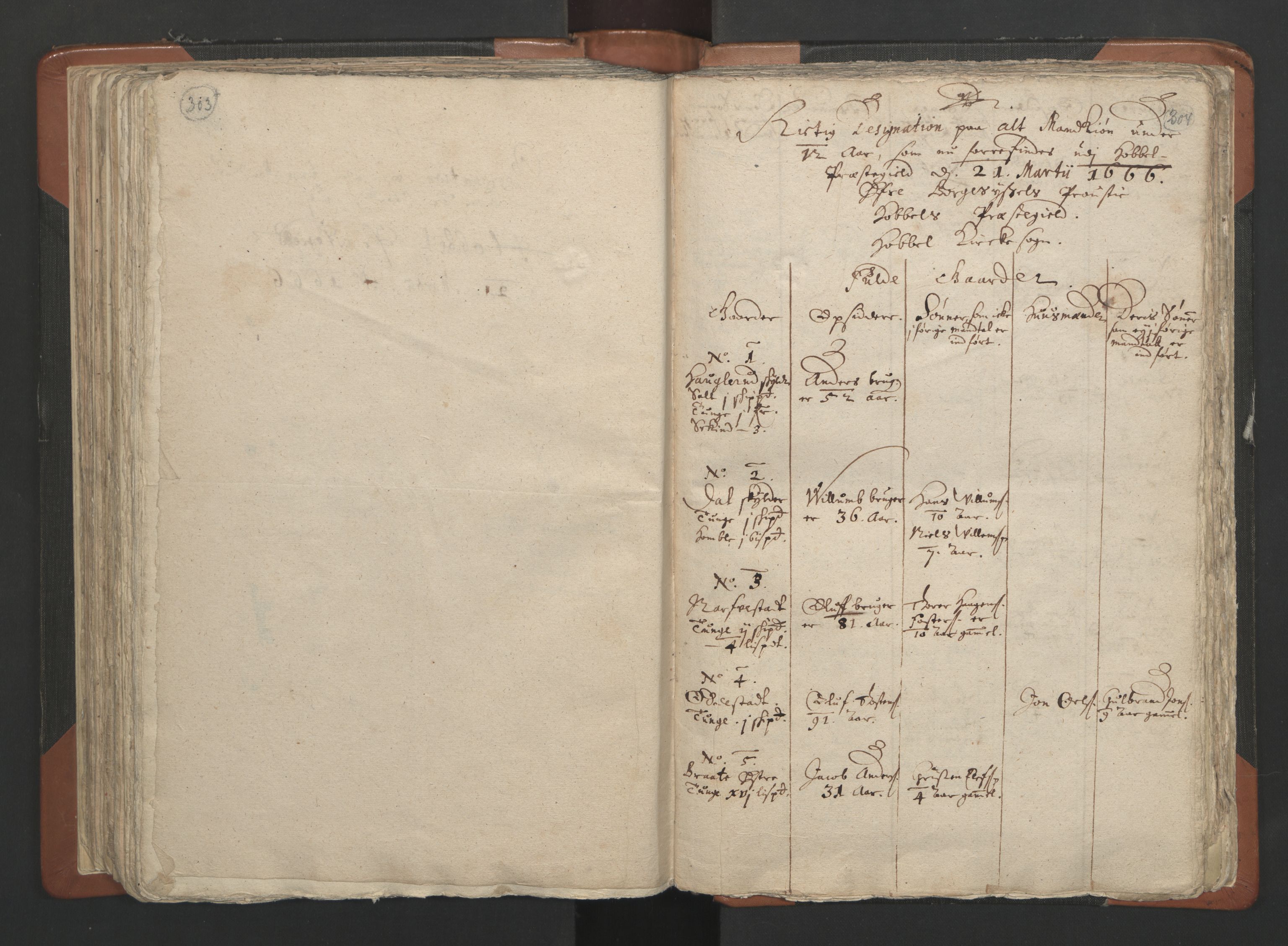 RA, Vicar's Census 1664-1666, no. 2: Øvre Borgesyssel deanery, 1664-1666, p. 303-304