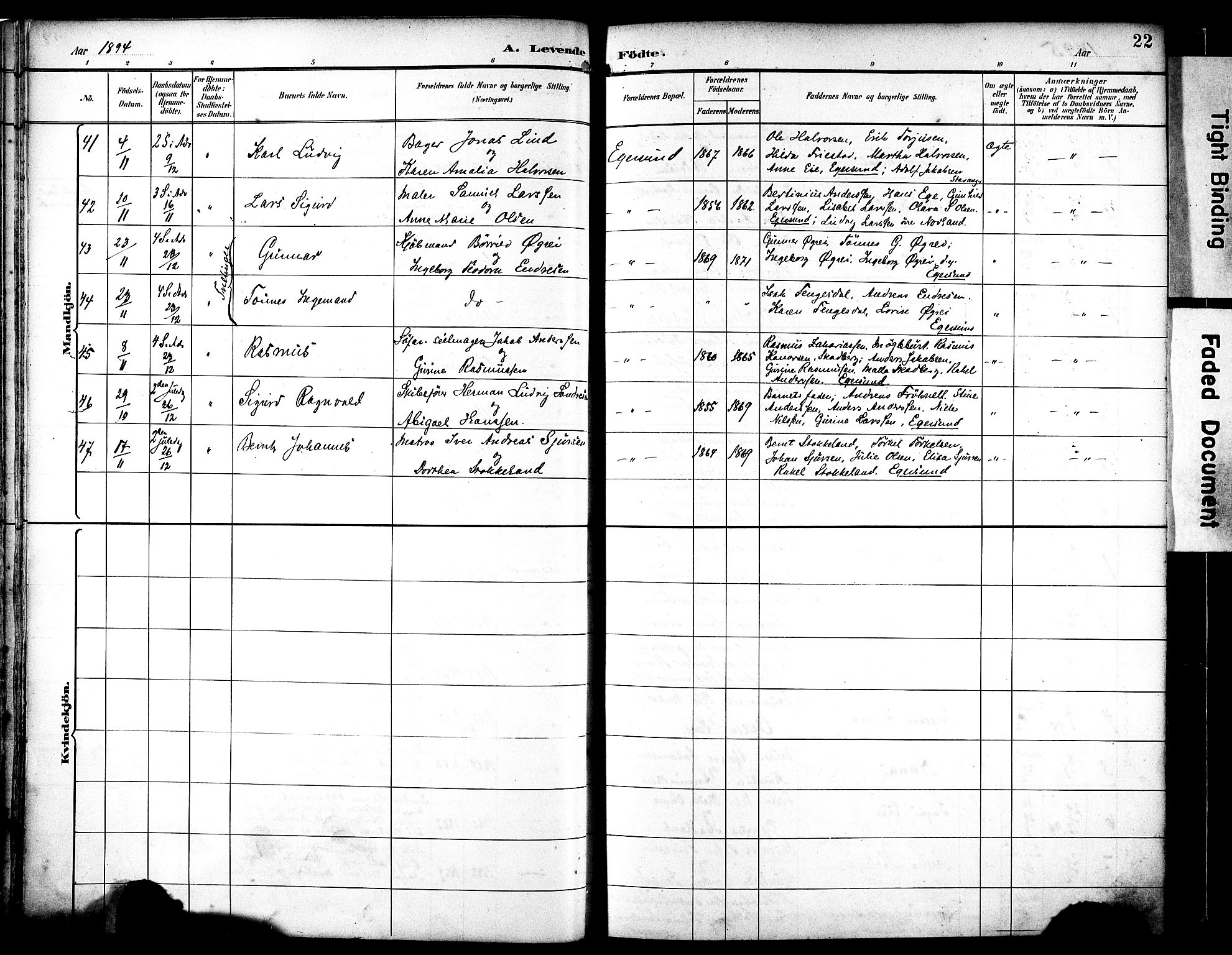 Eigersund sokneprestkontor, AV/SAST-A-101807/S08/L0019: Parish register (official) no. A 18, 1892-1905, p. 22