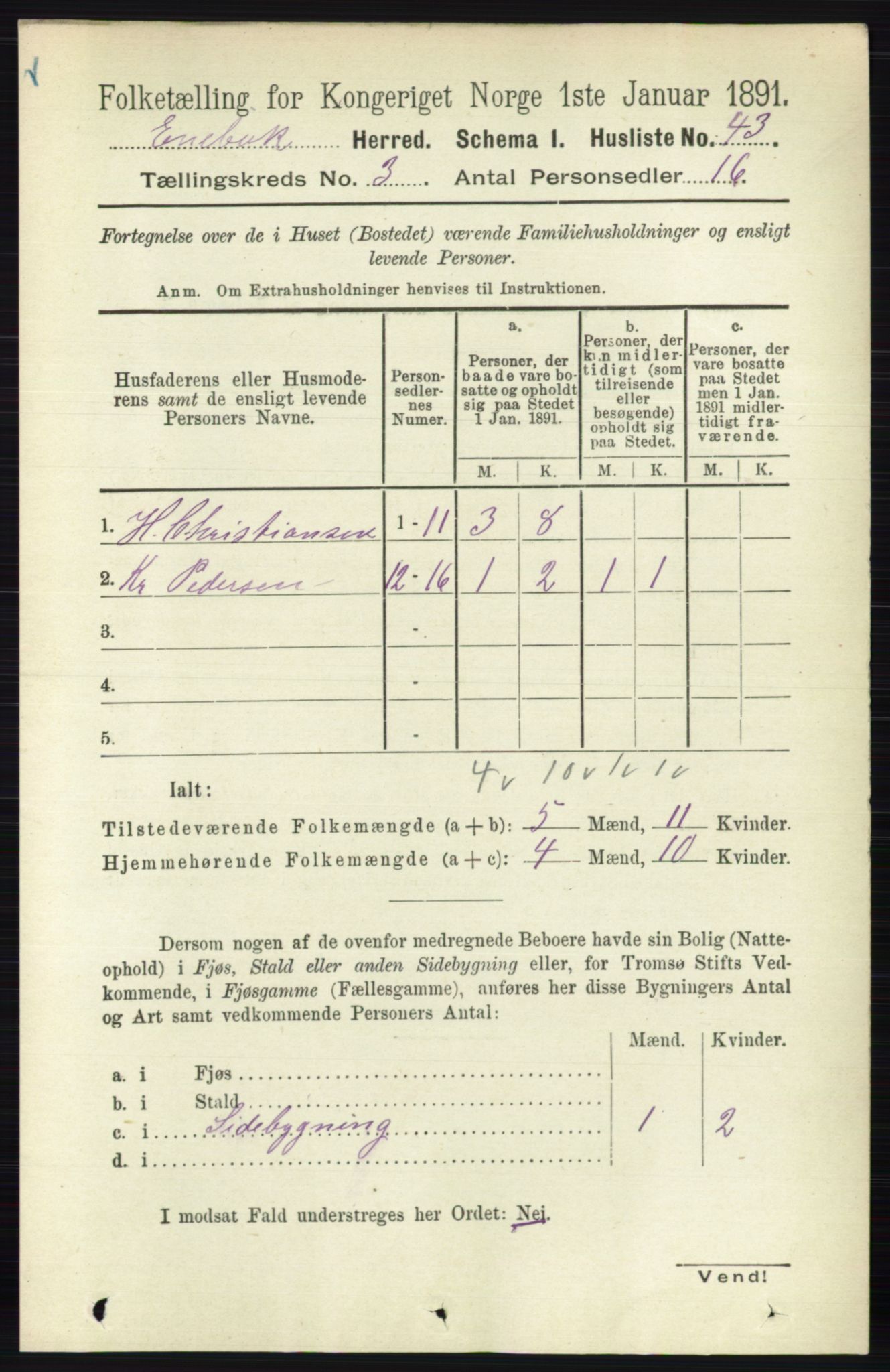 RA, 1891 census for 0229 Enebakk, 1891, p. 1114