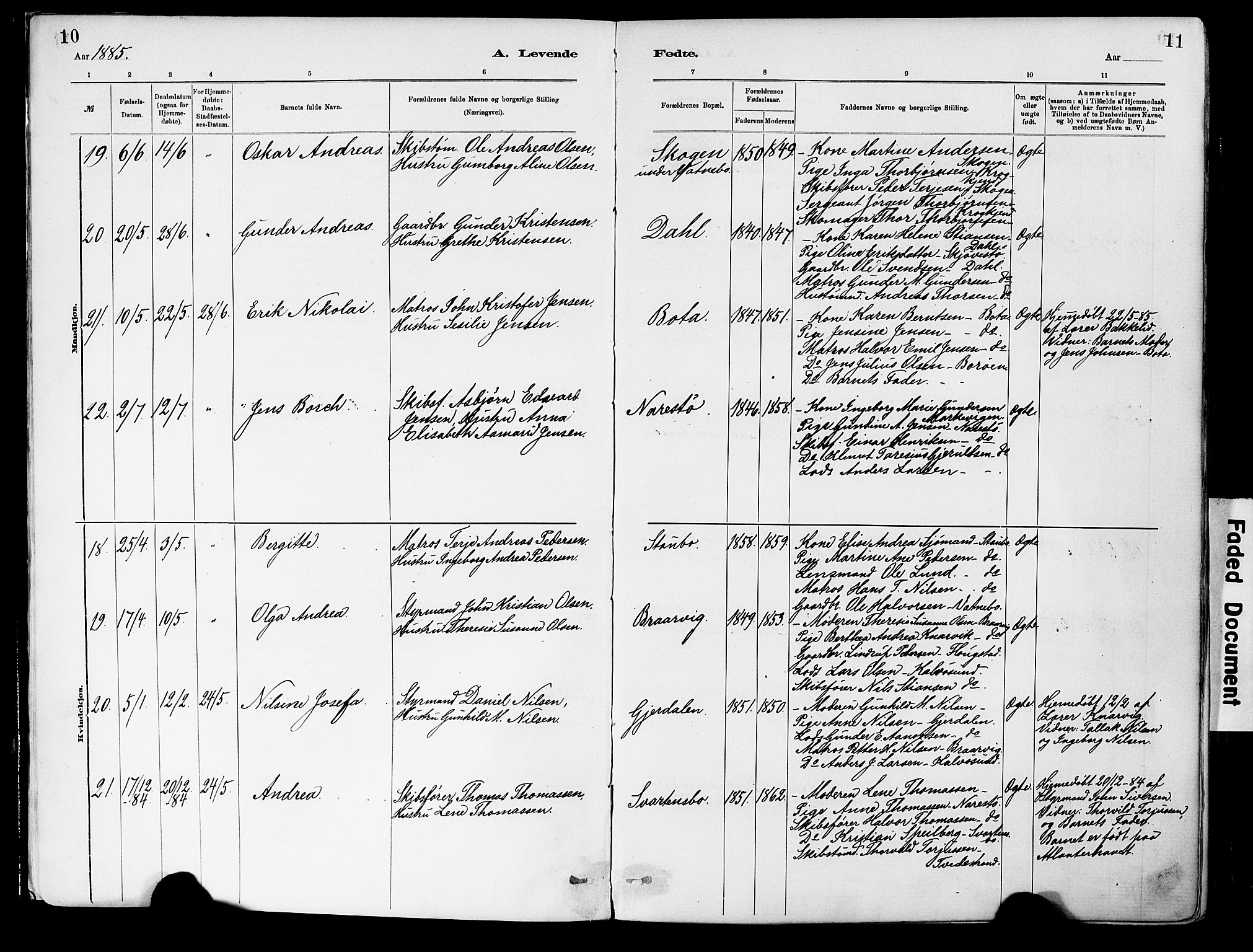 Dypvåg sokneprestkontor, AV/SAK-1111-0007/F/Fa/Fab/L0001: Parish register (official) no. A 1, 1885-1912, p. 10-11