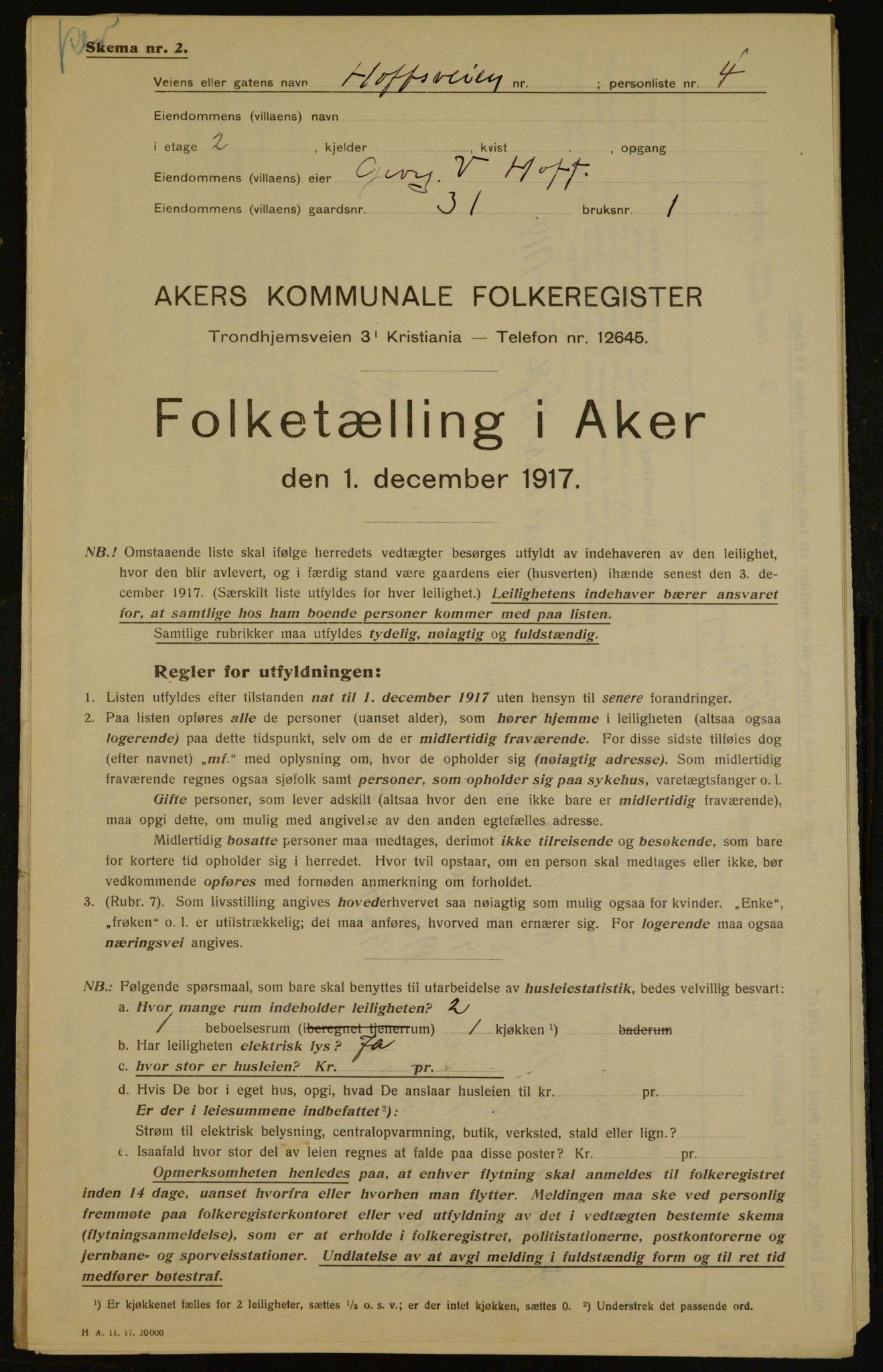 OBA, Municipal Census 1917 for Aker, 1917, p. 4240