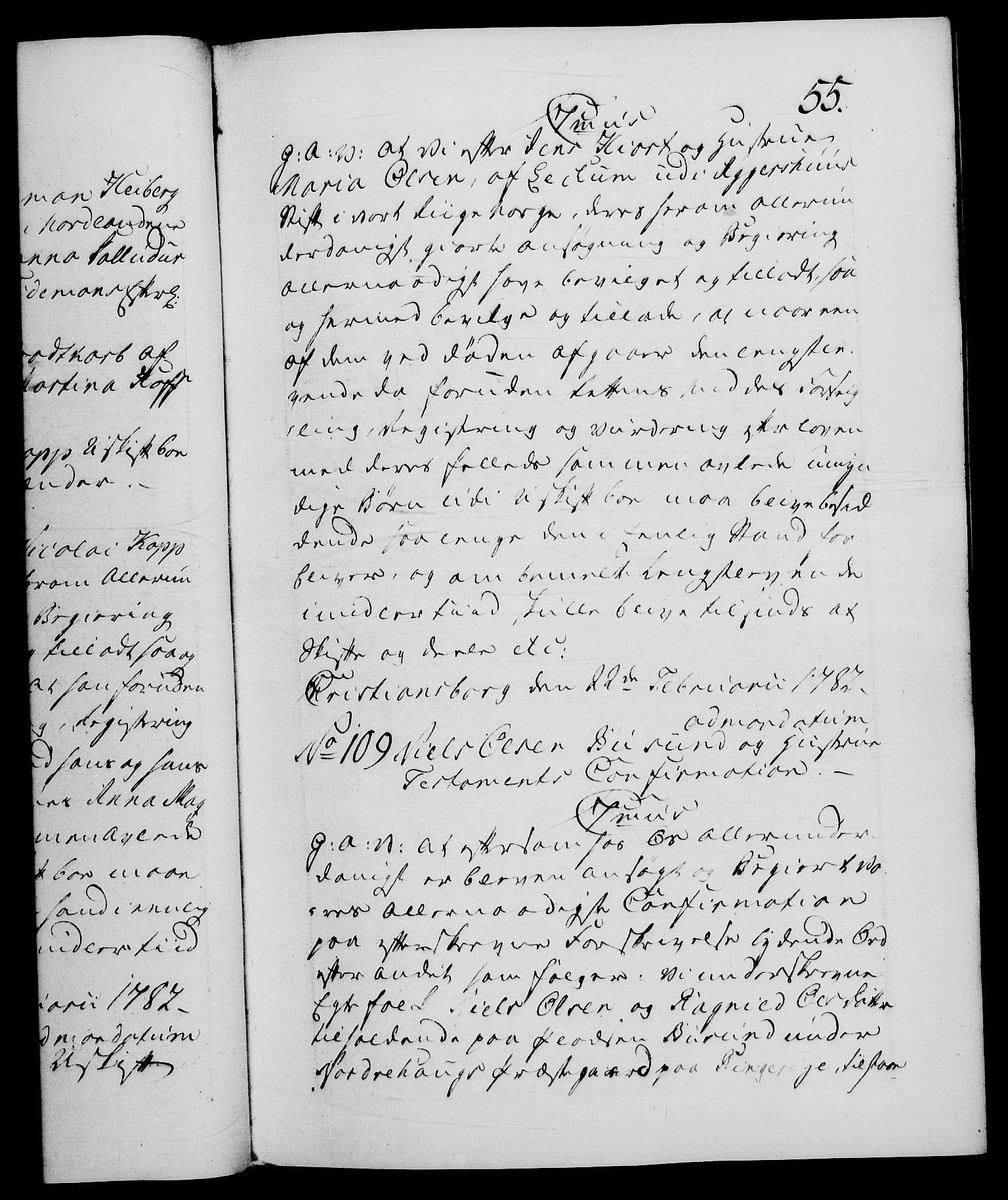 Danske Kanselli 1572-1799, RA/EA-3023/F/Fc/Fca/Fcaa/L0049: Norske registre, 1782-1783, p. 55a