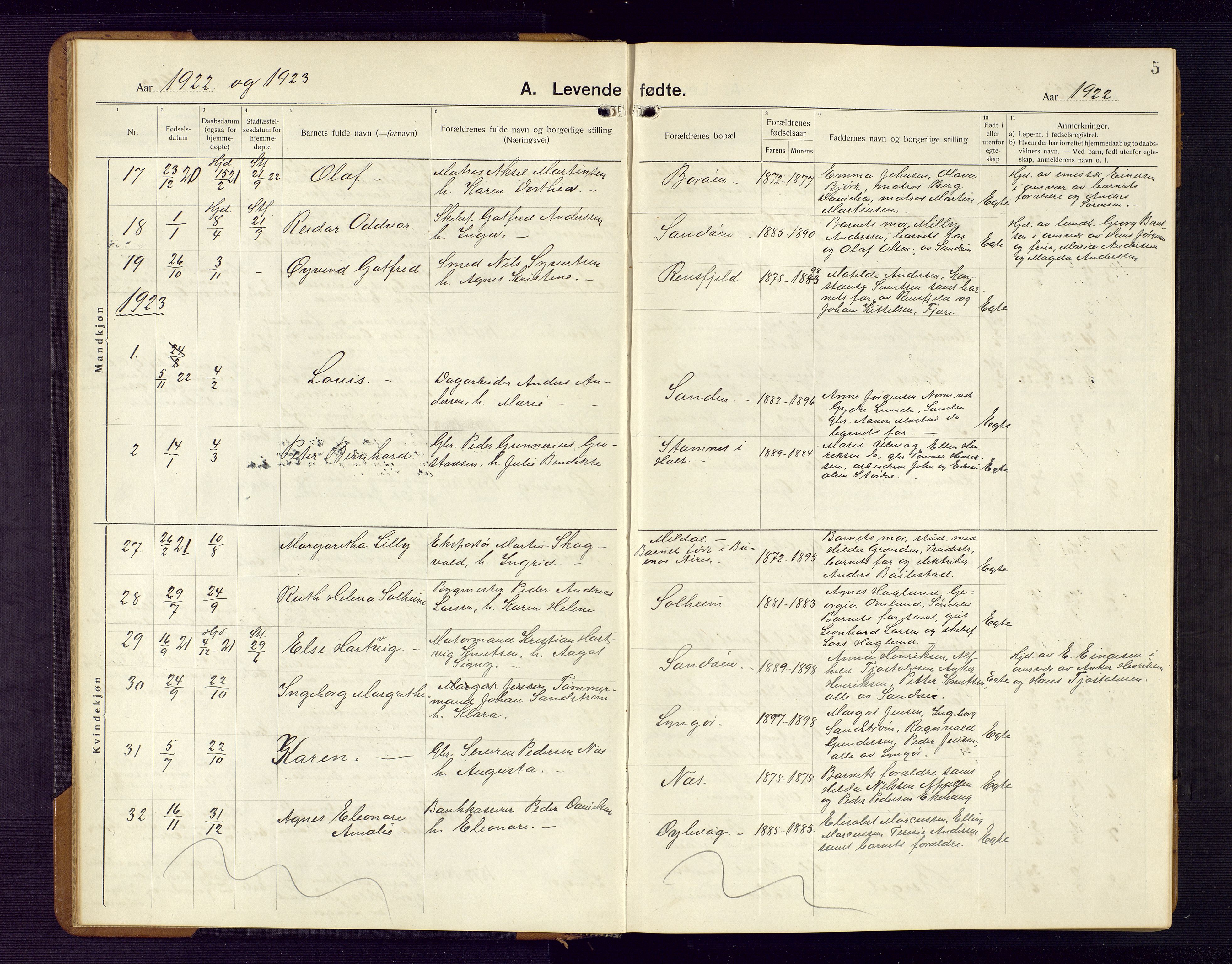 Dypvåg sokneprestkontor, AV/SAK-1111-0007/F/Fb/Fba/L0015: Parish register (copy) no. B 15, 1922-1949, p. 5