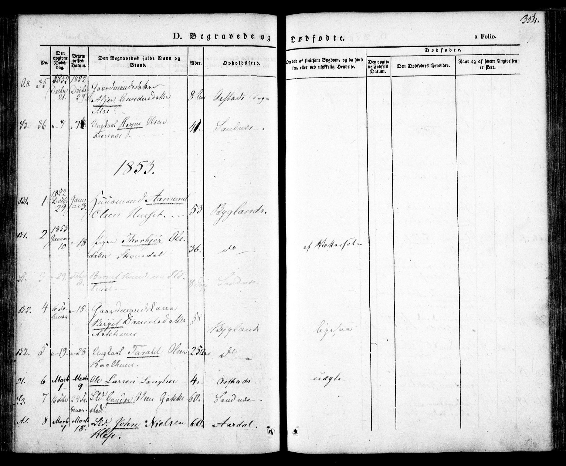 Bygland sokneprestkontor, SAK/1111-0006/F/Fa/Fab/L0004: Parish register (official) no. A 4, 1842-1858, p. 354
