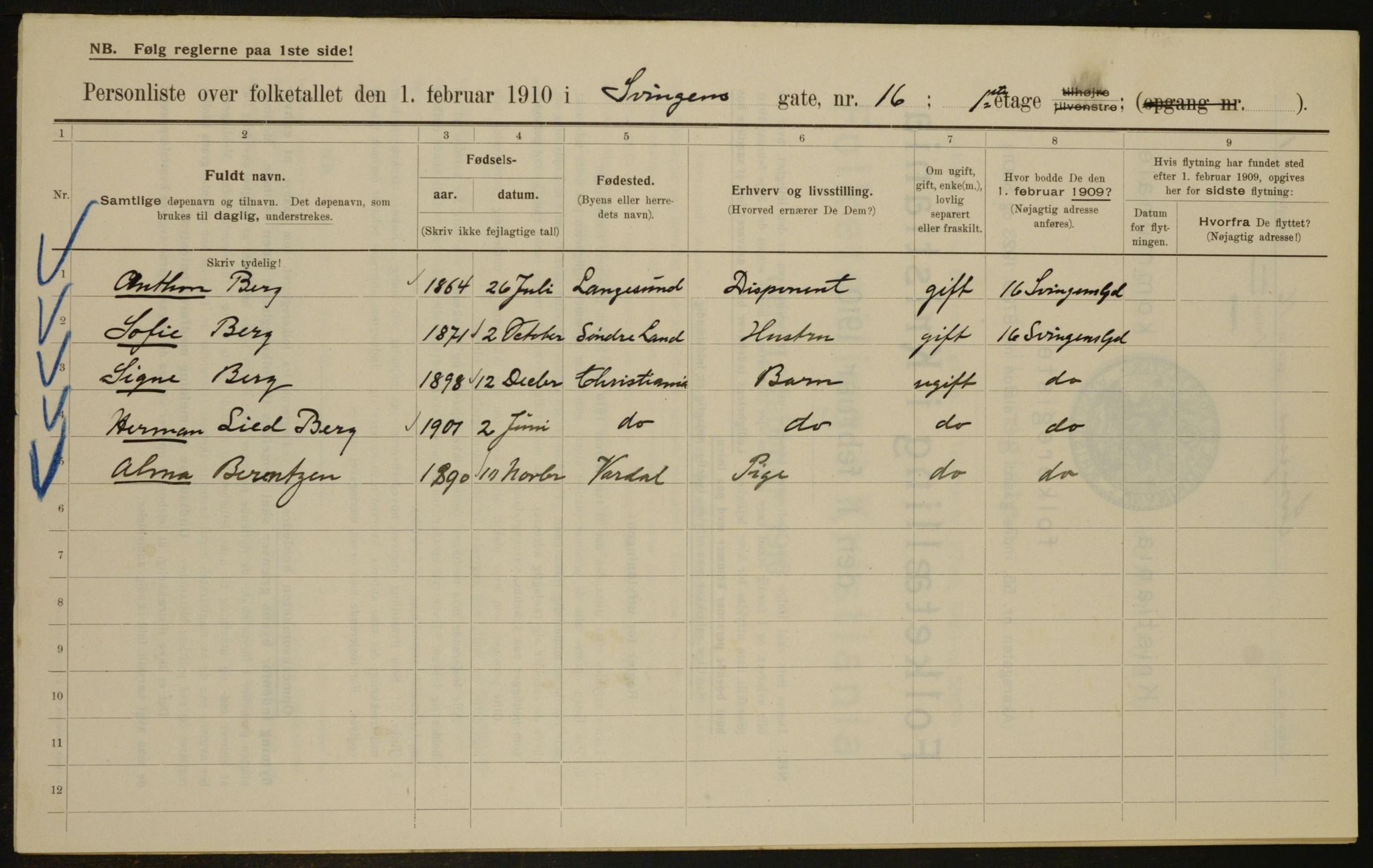 OBA, Municipal Census 1910 for Kristiania, 1910, p. 100692