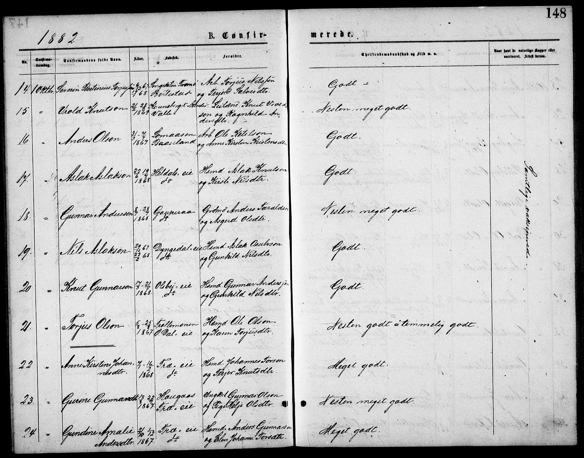 Froland sokneprestkontor, AV/SAK-1111-0013/F/Fb/L0009: Parish register (copy) no. B 9, 1875-1893, p. 148