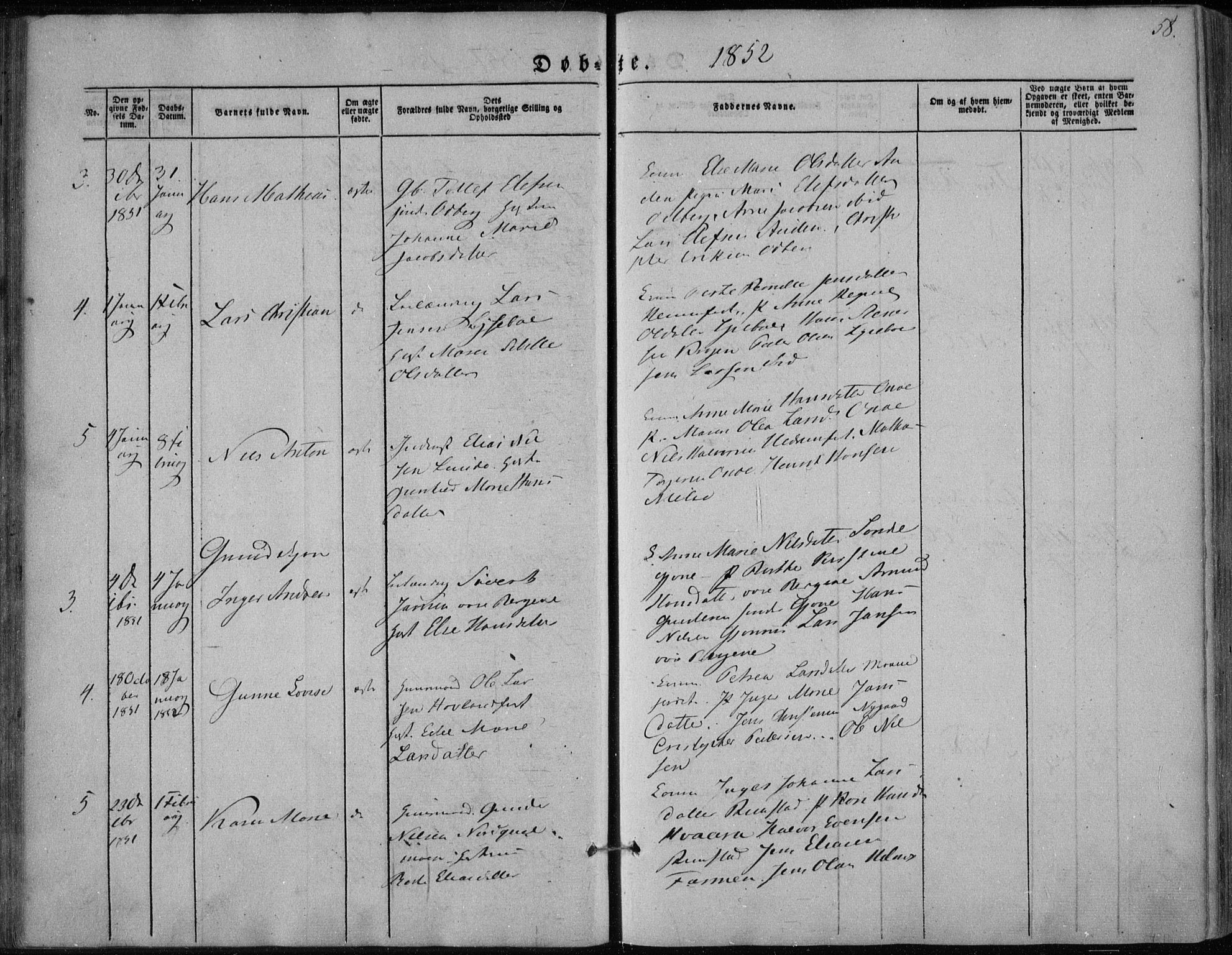 Hedrum kirkebøker, AV/SAKO-A-344/F/Fa/L0006: Parish register (official) no. I 6, 1849-1857, p. 58