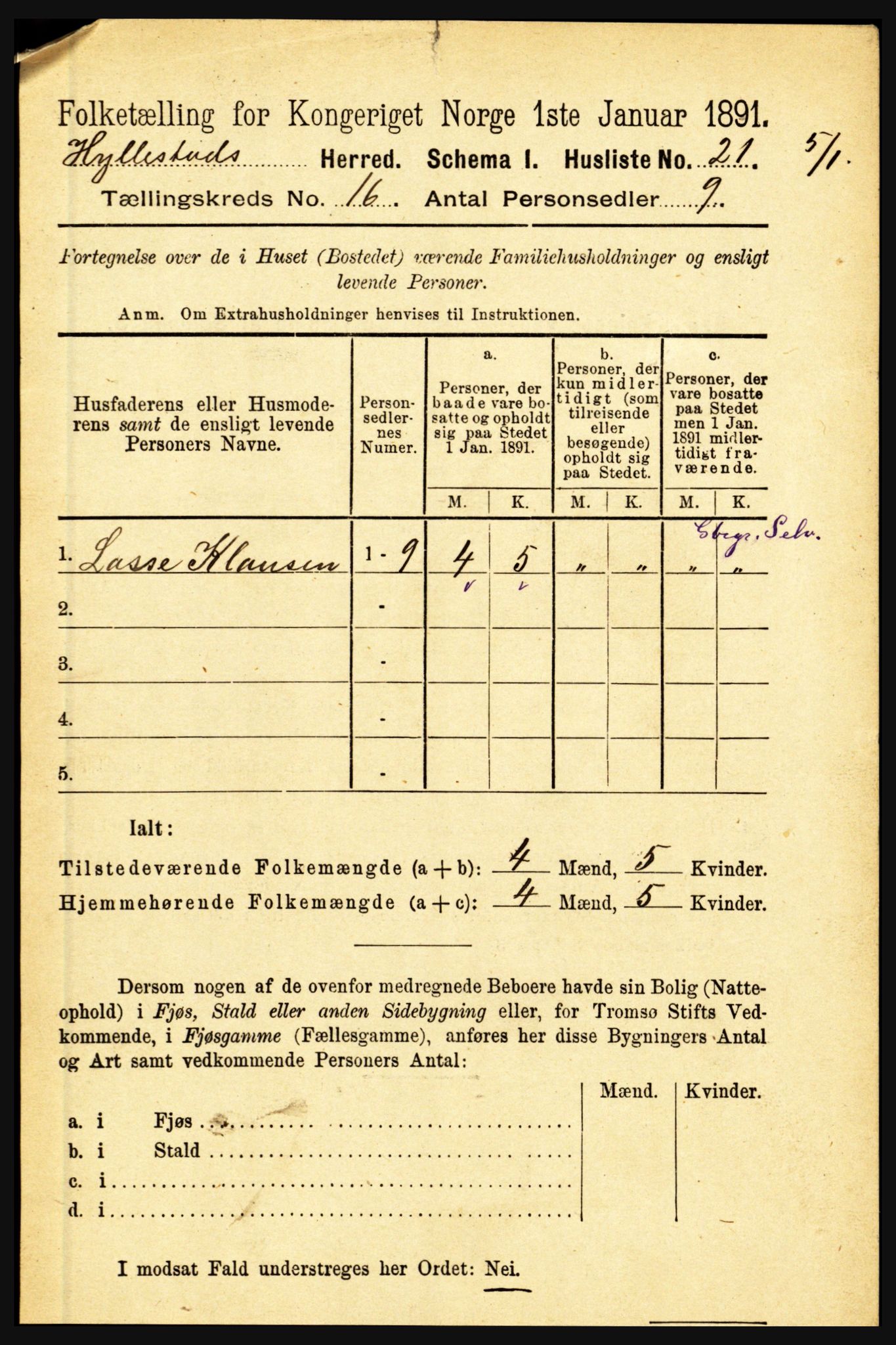 RA, 1891 census for 1413 Hyllestad, 1891, p. 2845