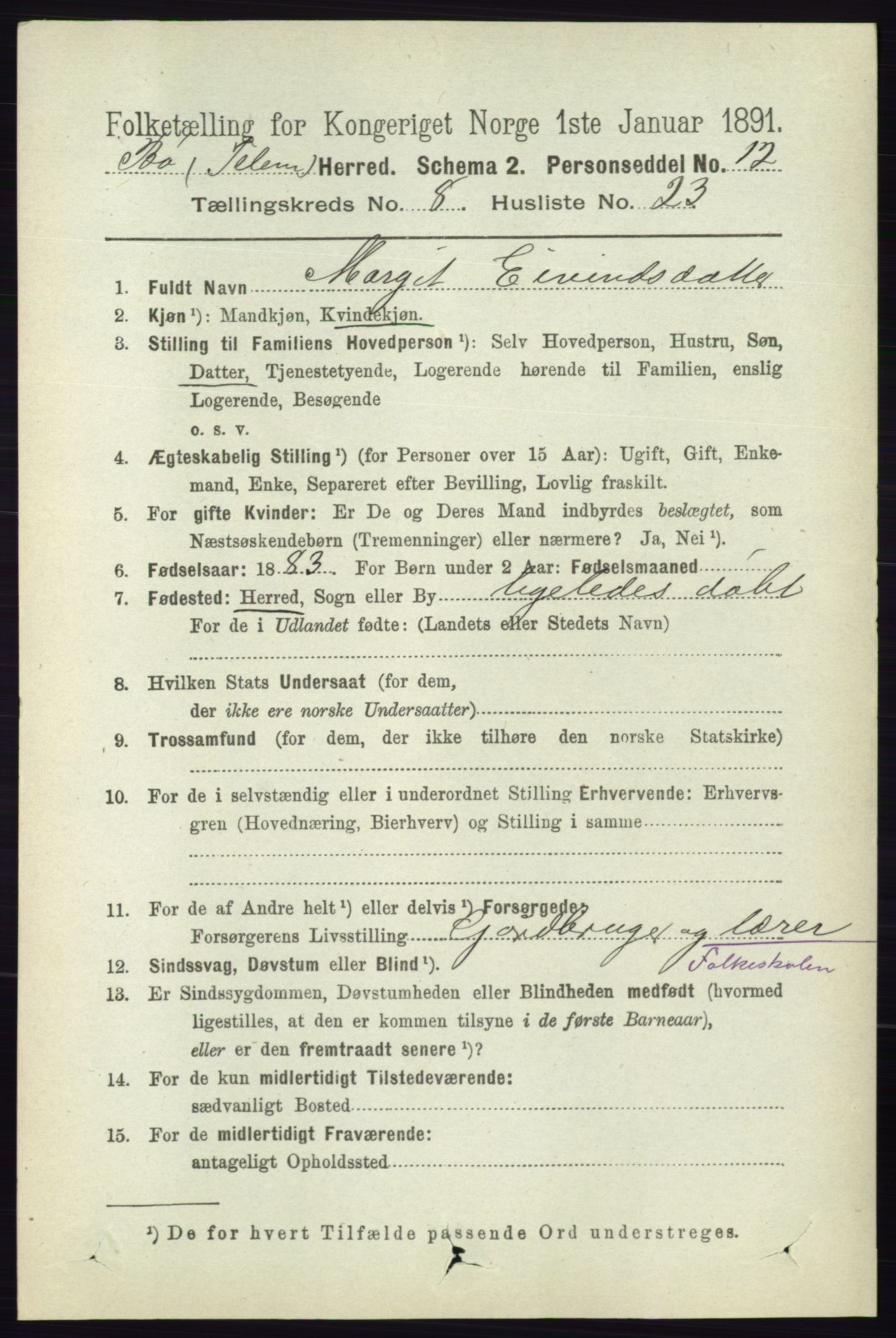 RA, 1891 census for 0821 Bø, 1891, p. 2686