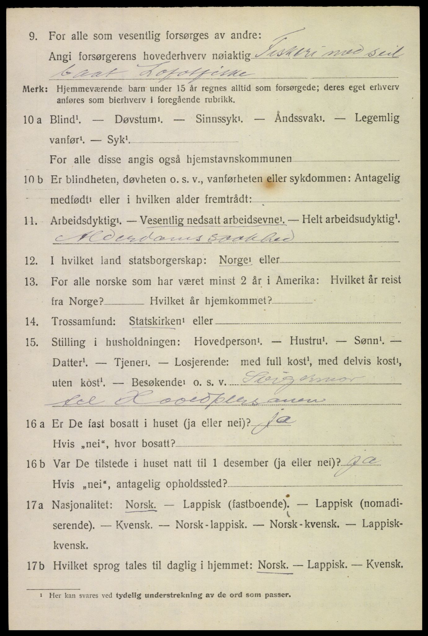 SAT, 1920 census for Vågan, 1920, p. 10190