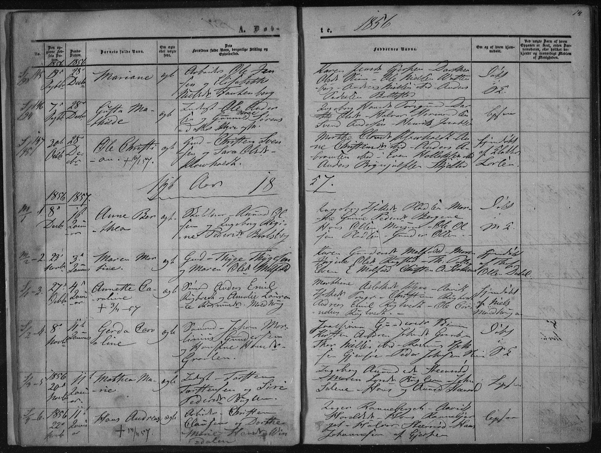 Solum kirkebøker, SAKO/A-306/F/Fa/L0007: Parish register (official) no. I 7, 1856-1864, p. 14