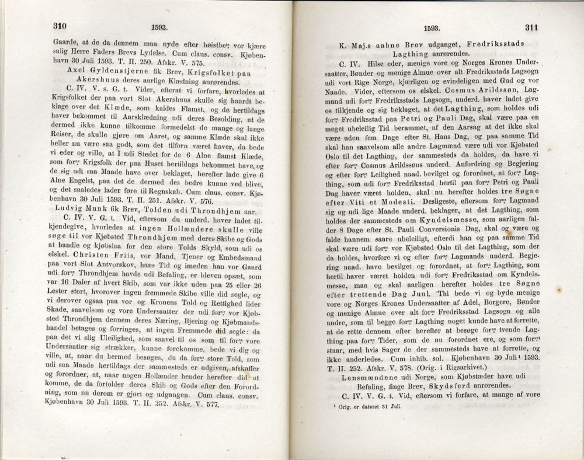 Publikasjoner utgitt av Det Norske Historiske Kildeskriftfond, PUBL/-/-/-: Norske Rigs-Registranter, bind 3, 1588-1602, p. 310-311