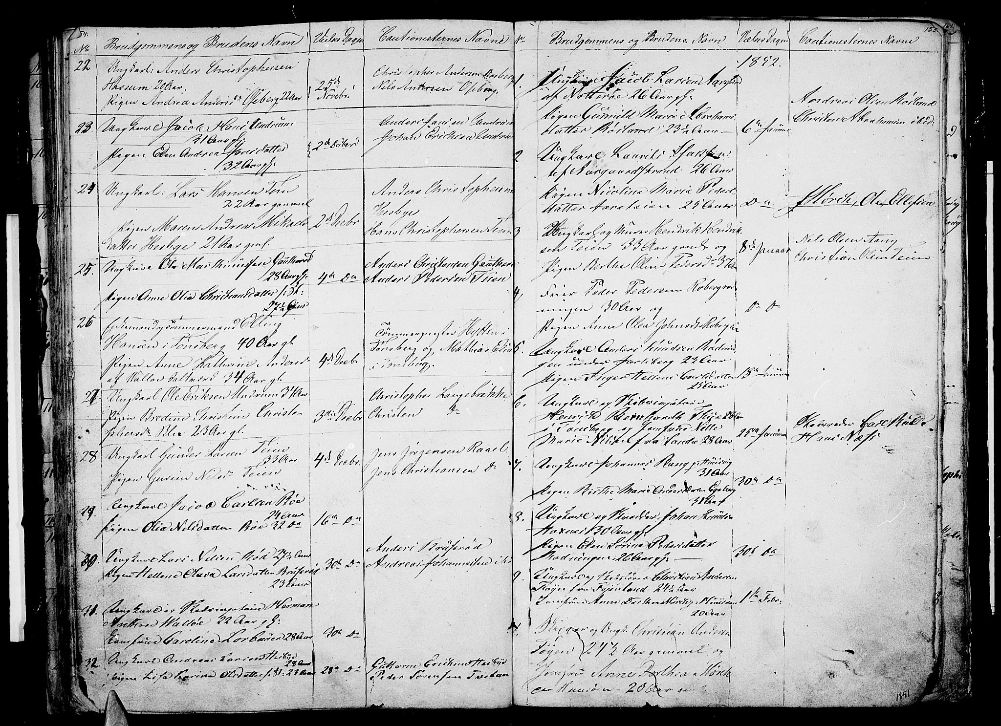 Sem kirkebøker, AV/SAKO-A-5/G/Ga/L0003: Parish register (copy) no. I 3, 1844-1855, p. 154-155