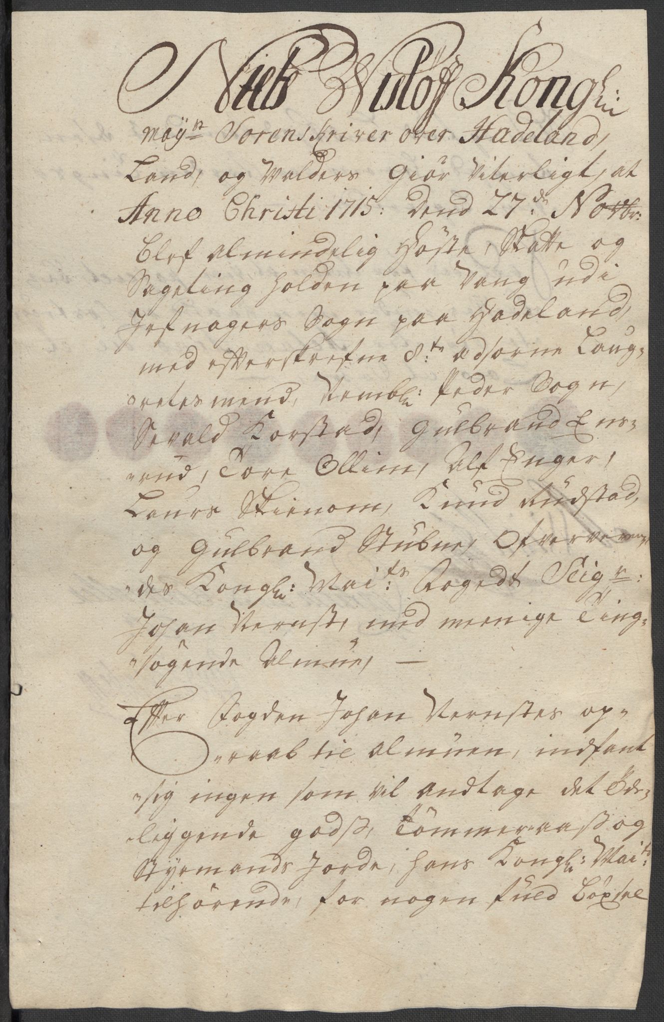 Rentekammeret inntil 1814, Reviderte regnskaper, Fogderegnskap, RA/EA-4092/R18/L1314: Fogderegnskap Hadeland, Toten og Valdres, 1715, p. 439