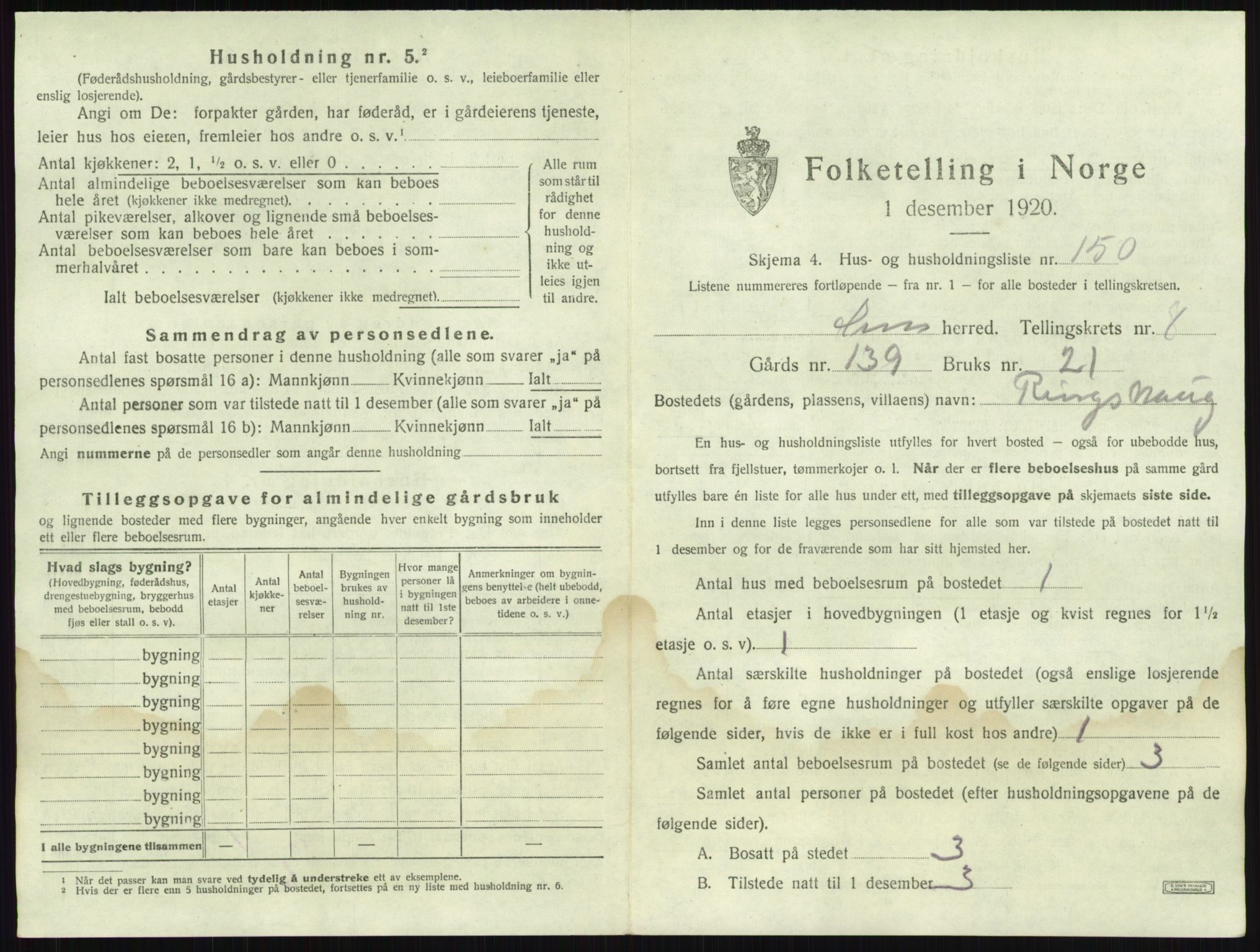 SAKO, 1920 census for Sem, 1920, p. 1949