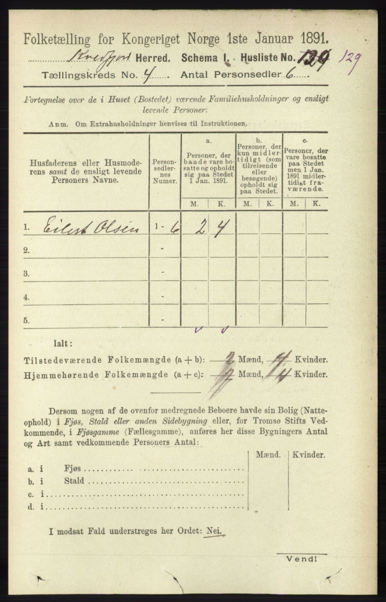 RA, 1891 census for 1911 Kvæfjord, 1891, p. 1879