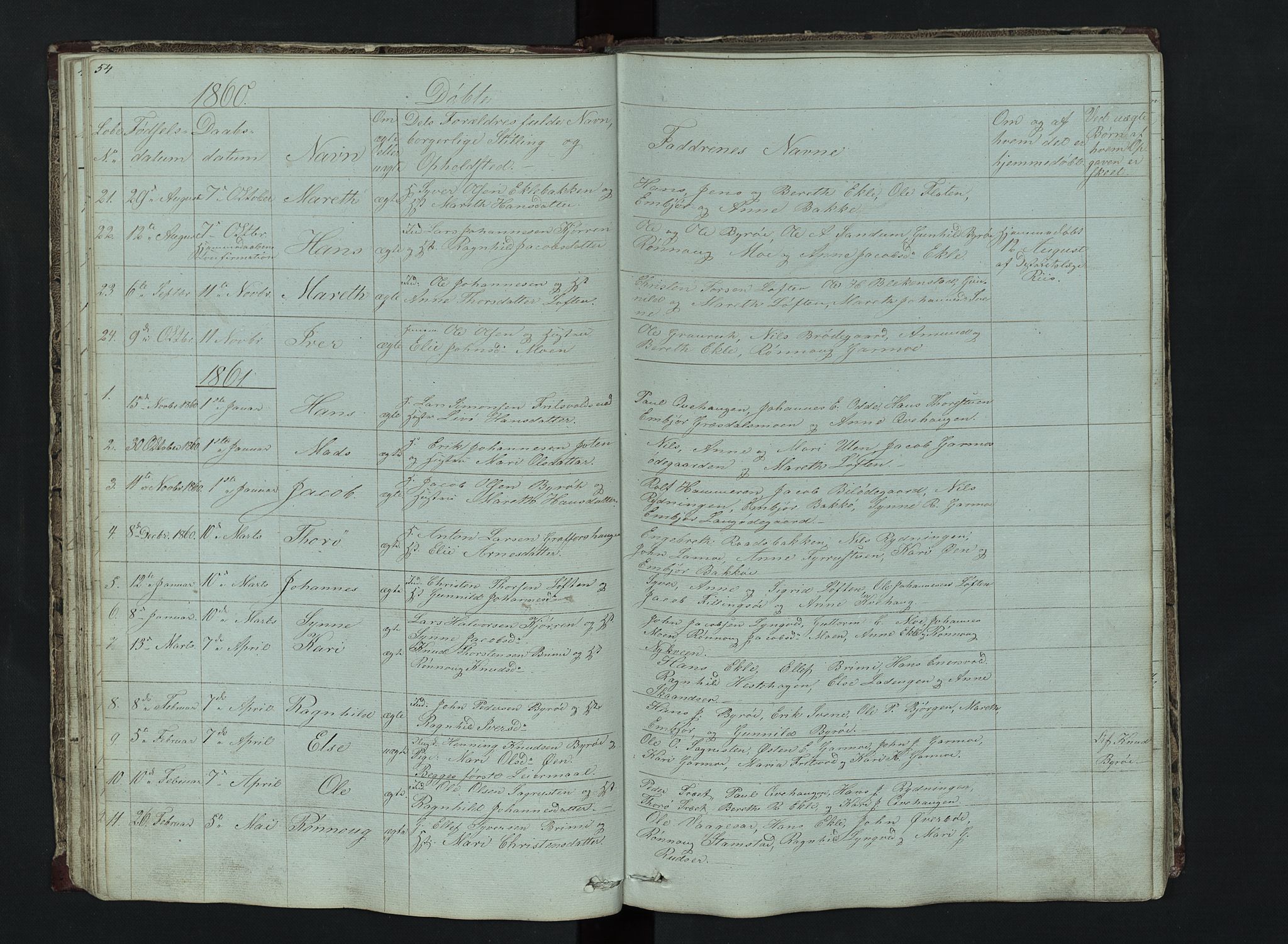 Lom prestekontor, SAH/PREST-070/L/L0014: Parish register (copy) no. 14, 1845-1876, p. 54-55