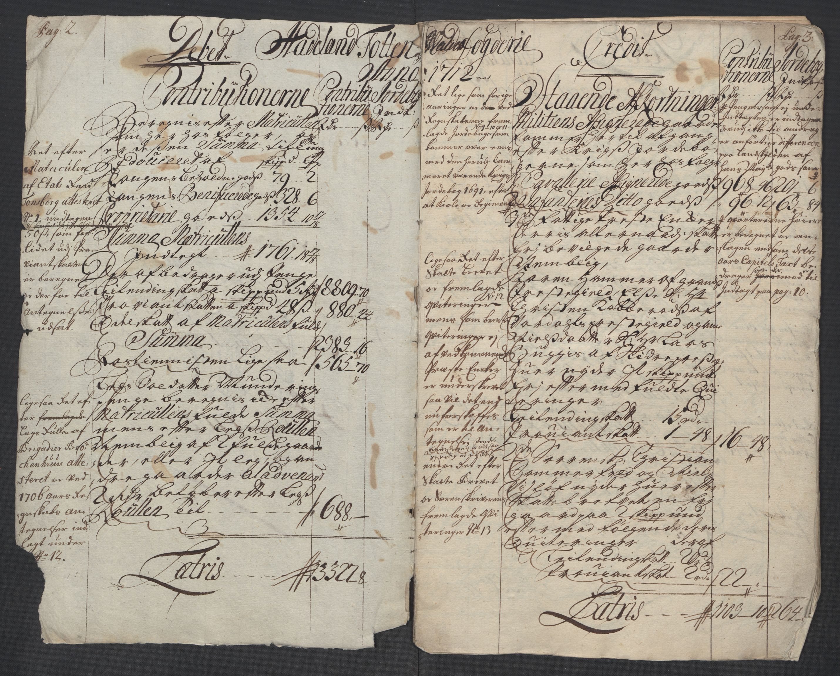 Rentekammeret inntil 1814, Reviderte regnskaper, Fogderegnskap, AV/RA-EA-4092/R18/L1309: Fogderegnskap Hadeland, Toten og Valdres, 1712, p. 4