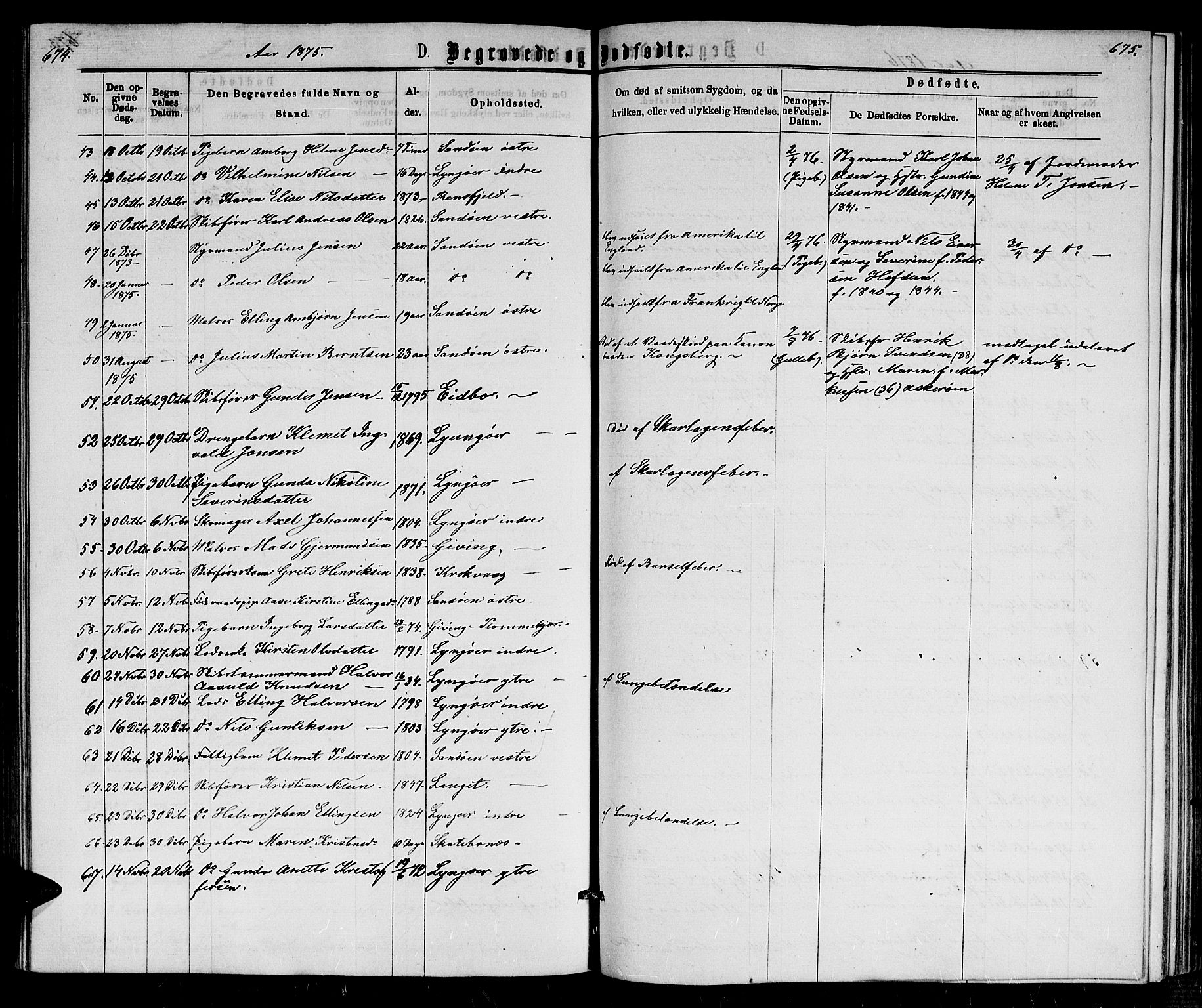 Dypvåg sokneprestkontor, SAK/1111-0007/F/Fb/Fba/L0012: Parish register (copy) no. B 12, 1872-1886, p. 674-675