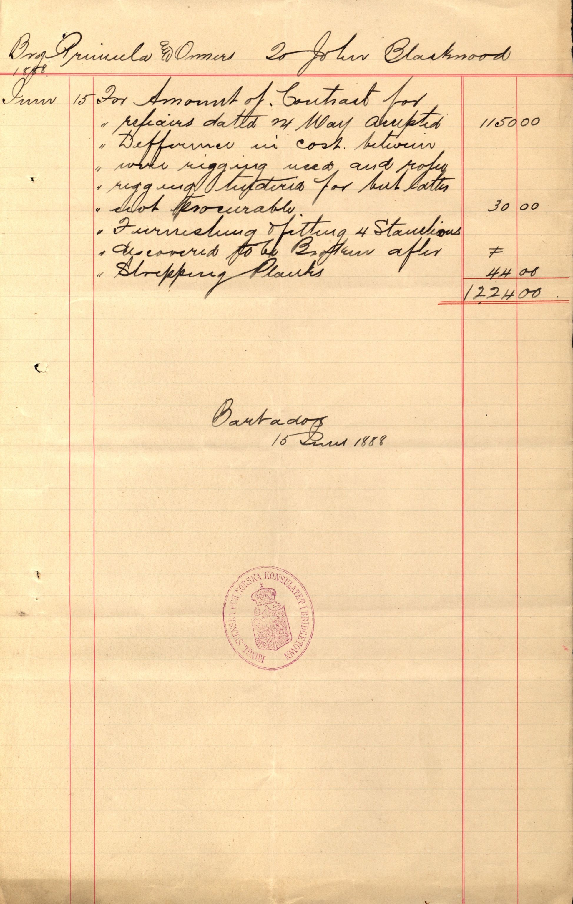Pa 63 - Østlandske skibsassuranceforening, VEMU/A-1079/G/Ga/L0021/0003: Havaridokumenter / Inga av Drammen, Inga av Sandefjord, Primula, 1888-1889, p. 153